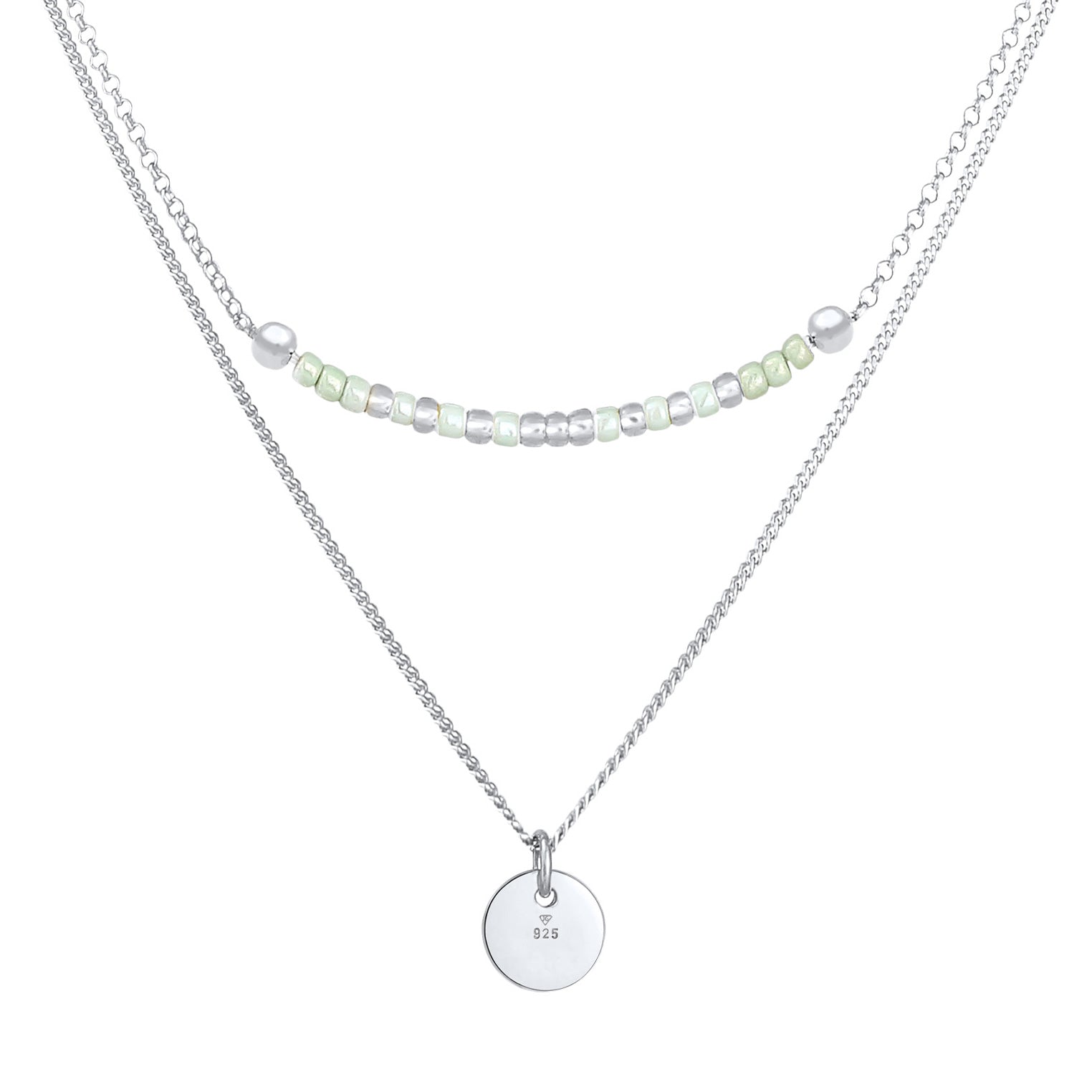 Silber - Elli | Layer-Halskette Plättchen Rund | 925er Sterling Silber