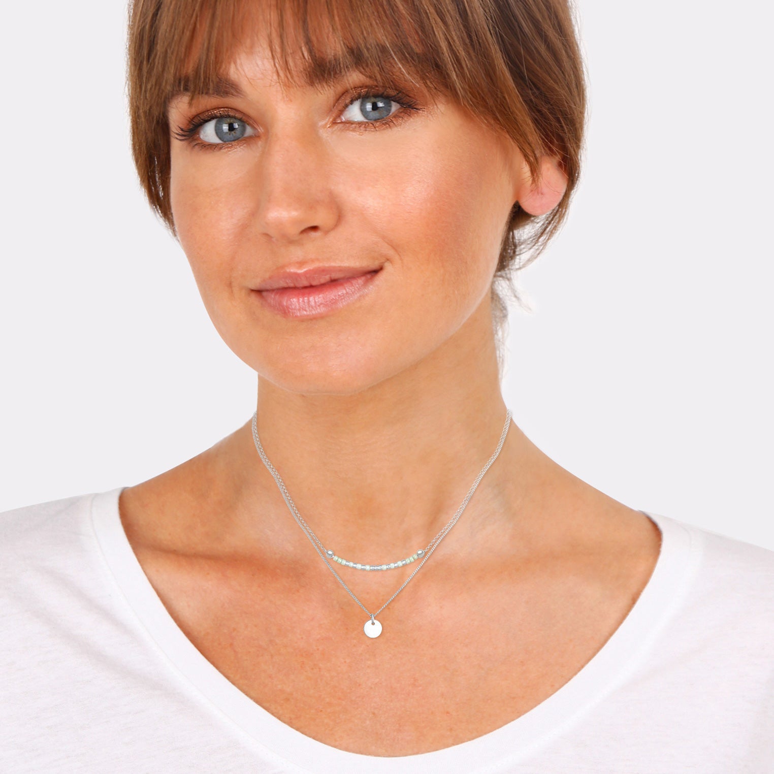 Silber - Elli | Layer-Halskette Plättchen Rund | 925er Sterling Silber