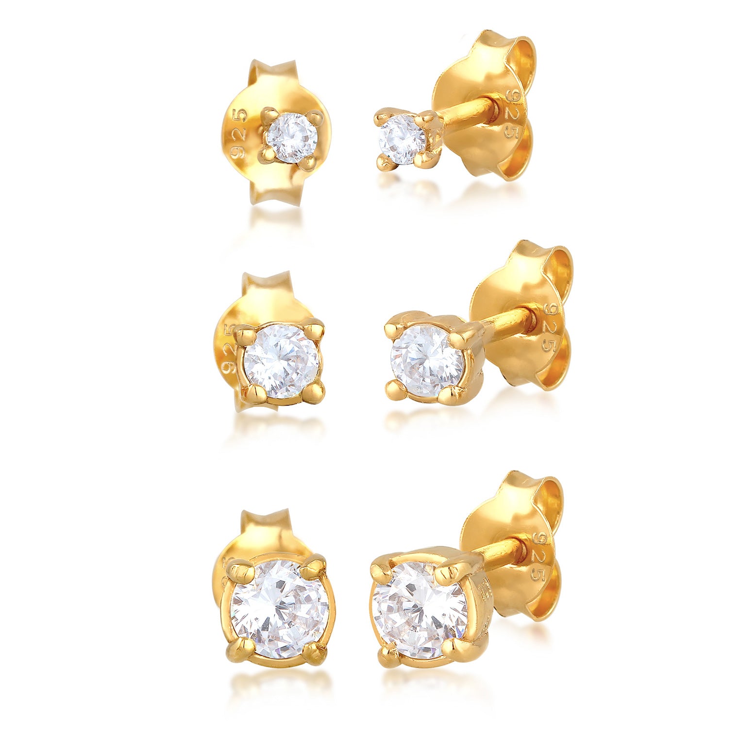 Gold - Elli | Ohrringset | Zirkonia ( Weiß ) | 925er Sterling Silber