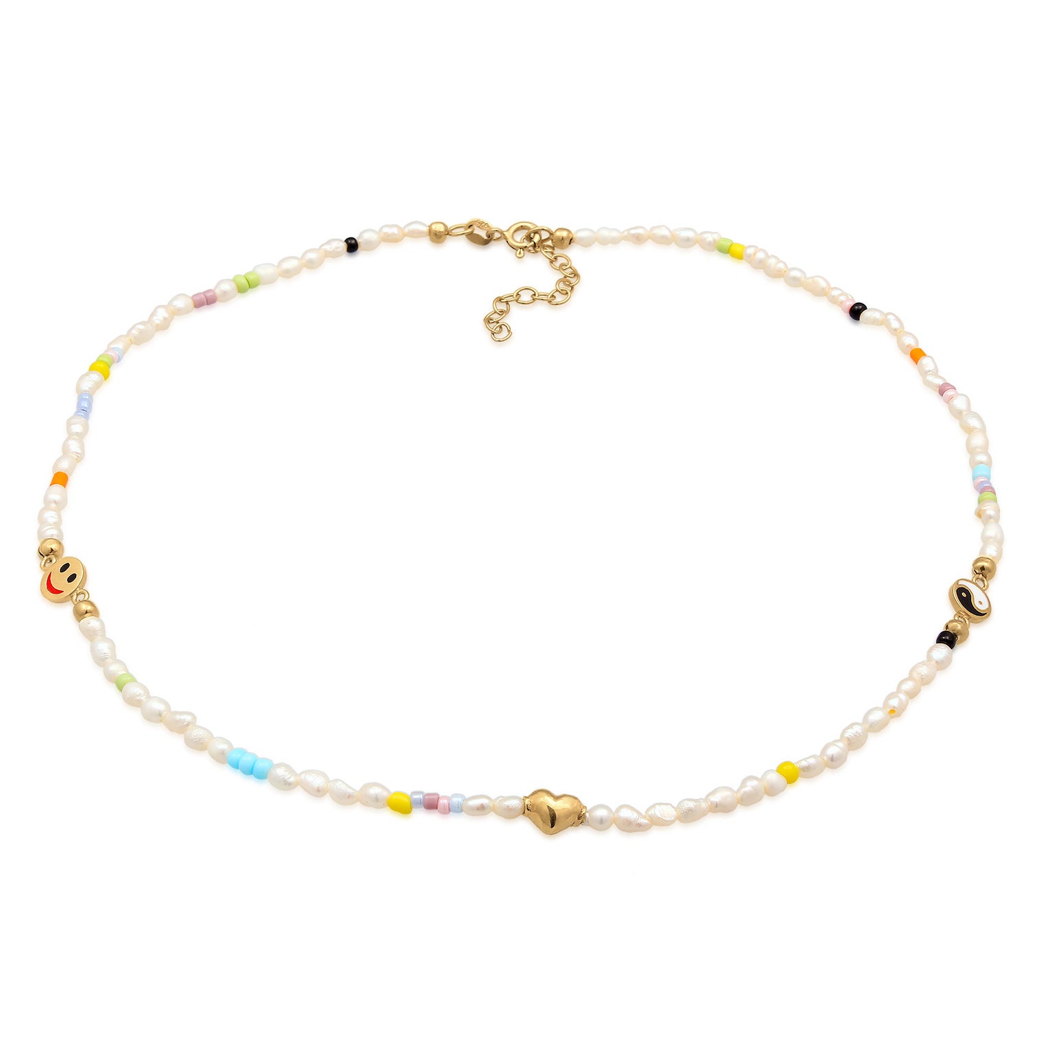 Gold - Elli | Halskette Ying Yang Herz | Süßwasserperlen | 925er Sterling Silber Vergoldet