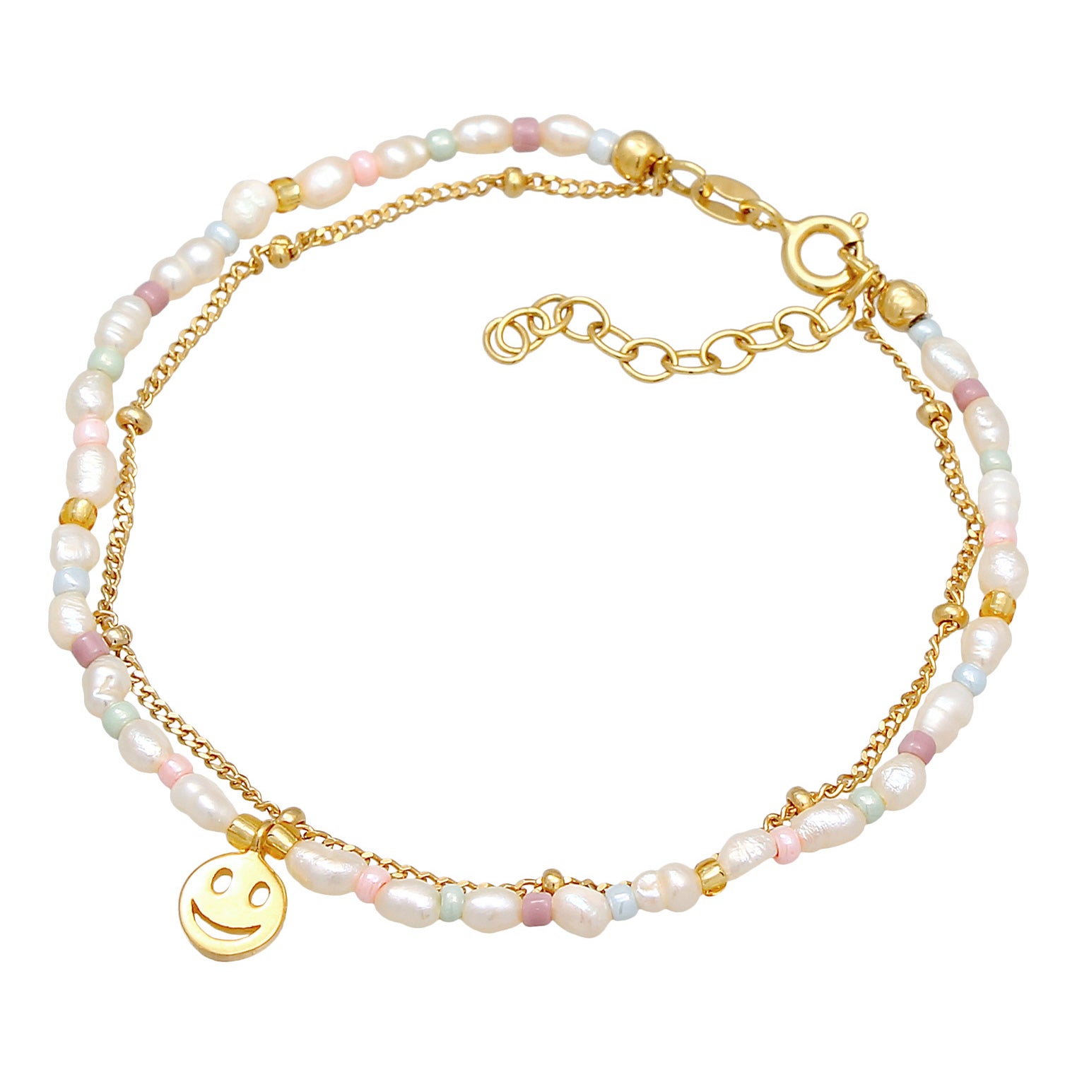 Gold - Elli | Armband mit Smiling Face Beads | Süßwasserperlen | 925er Sterling Silber Vergoldet
