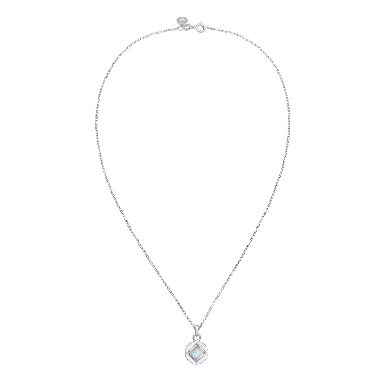 Silber - Elli PREMIUM | Halskette Plättchen | Mondstein (Weiß) | 925 Sterling Silber