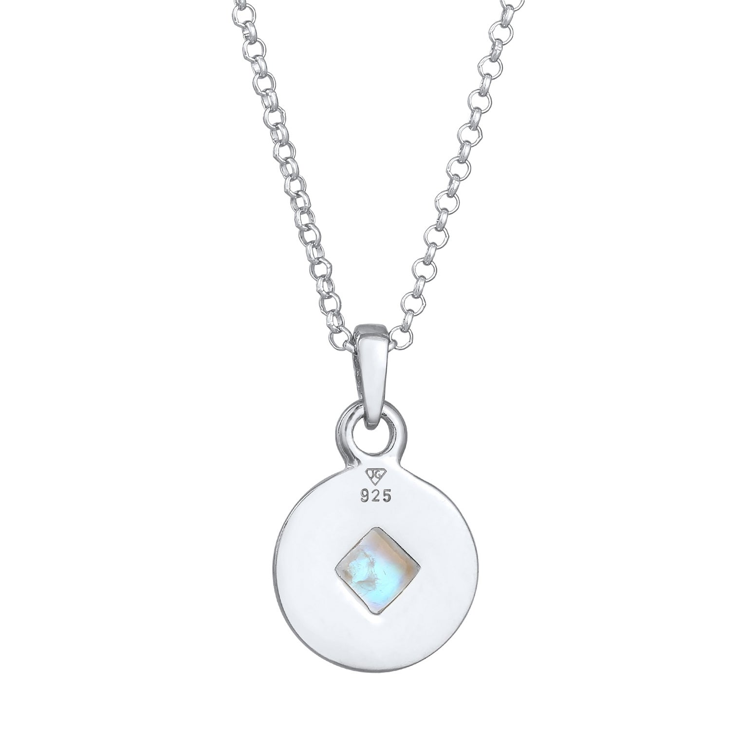 Silber - Elli PREMIUM | Halskette Plättchen | Mondstein (Weiß) | 925 Sterling Silber