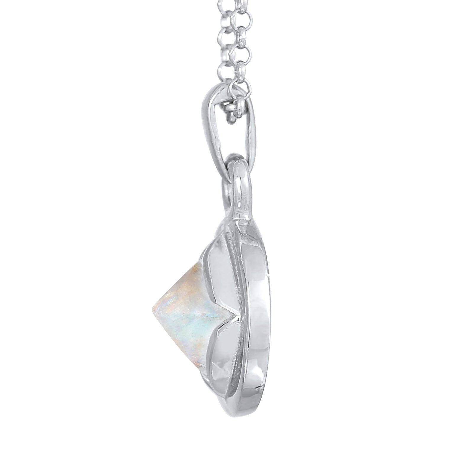 Silber - Elli PREMIUM | Halskette Plättchen | Mondstein (Weiß) | 925 Sterling Silber