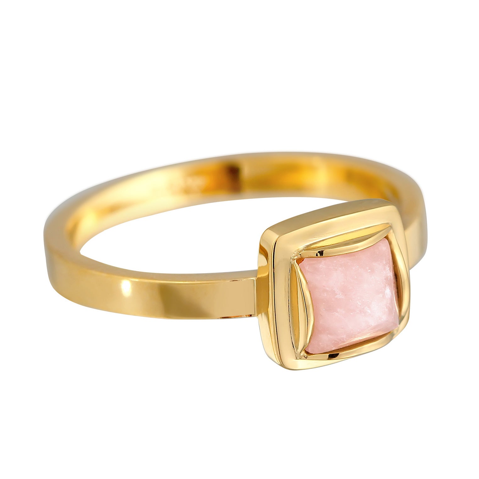 Gold - Elli PREMIUM | Ring Solitär | Quarz (Rosa) | 925er Sterling Silber