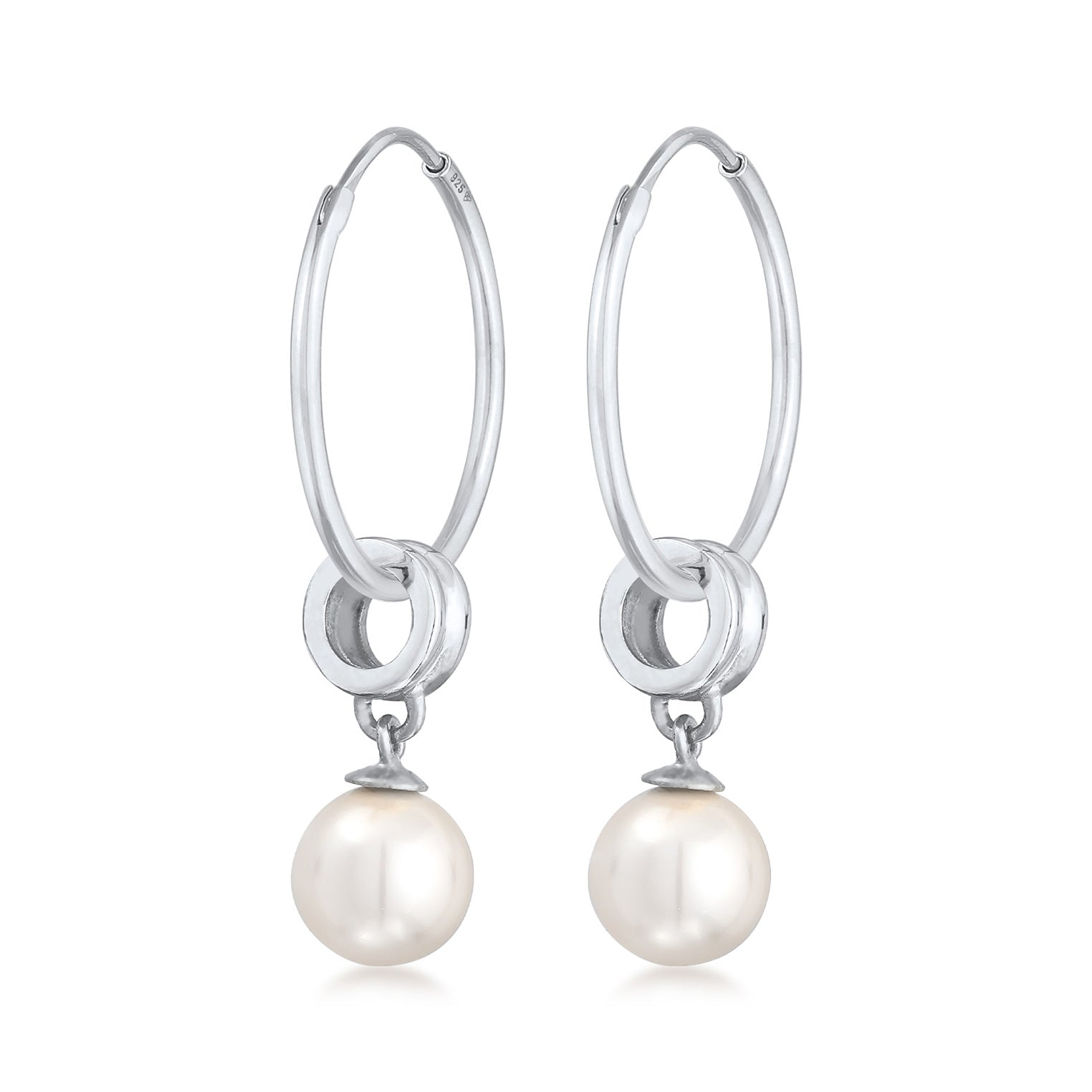 Silber - Nenalina | Creolen Rund | Synthetische Perlen | 925er Sterling Silber