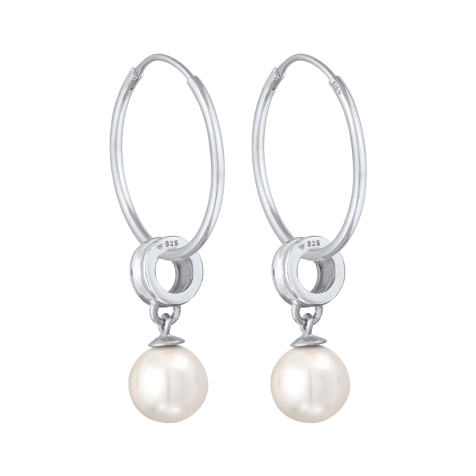 Silber - Nenalina | Creolen Rund | Synthetische Perlen | 925er Sterling Silber