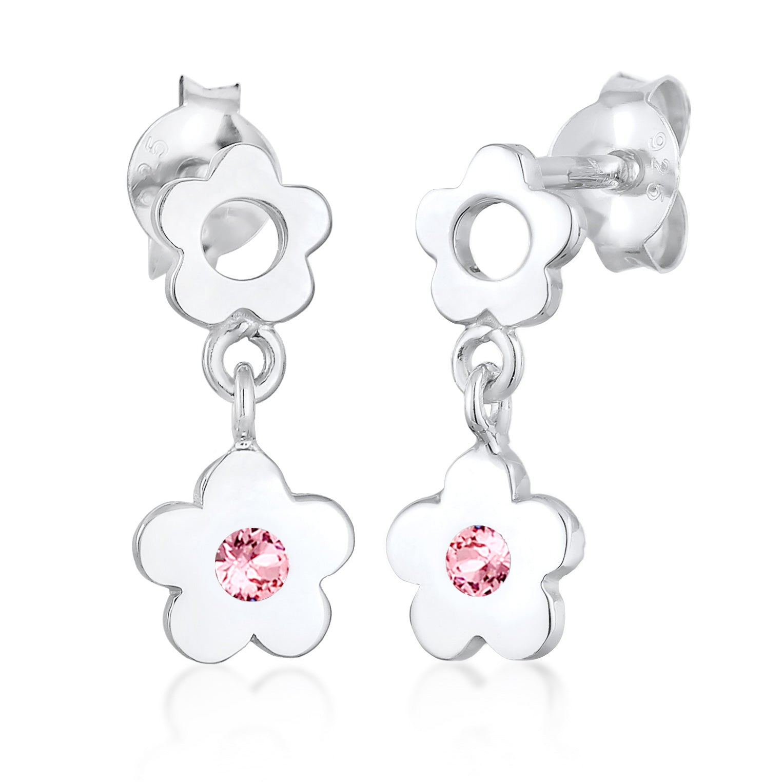 Silber - Elli | Ohrhänger Blume | Kristall (Rosa) | 925er Sterling Silber