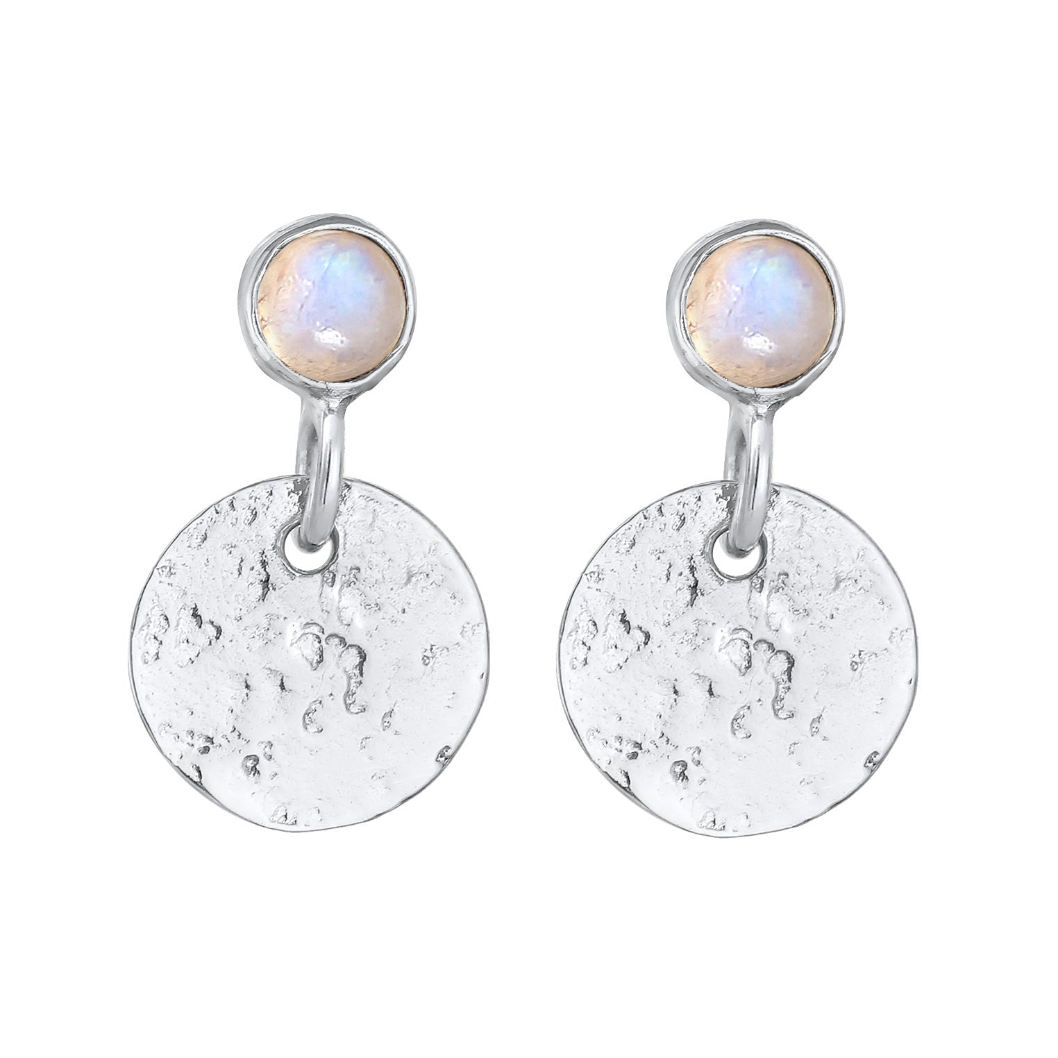 Silber - Elli PREMIUM | Ohrringe Plättchen | Mondstein (Weiß) | 925er Sterling Silber