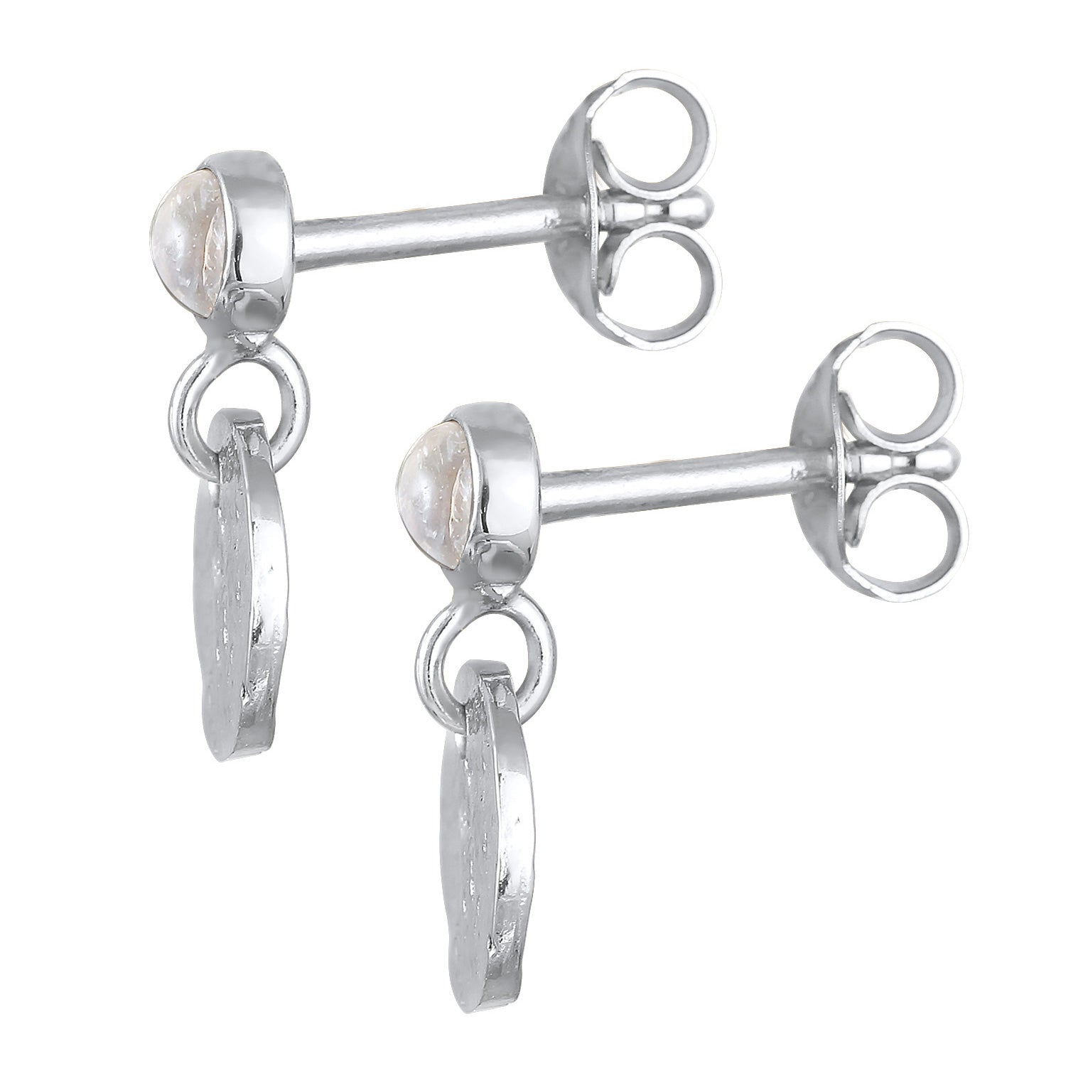 Silber - Elli PREMIUM | Ohrringe Plättchen | Mondstein (Weiß) | 925er Sterling Silber