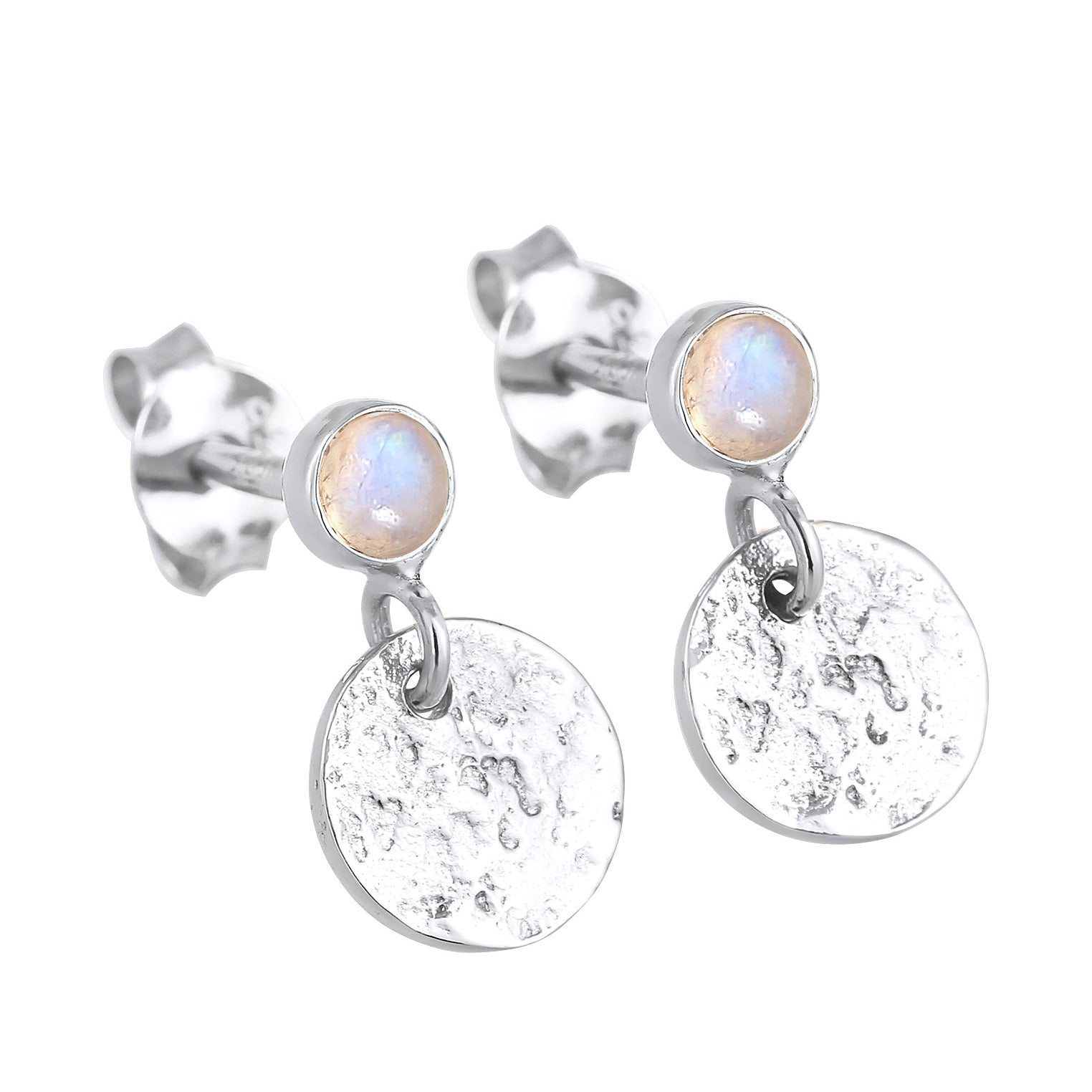 Silber - Elli PREMIUM | Ohrringe Plättchen | Mondstein (Weiß) | 925er Sterling Silber
