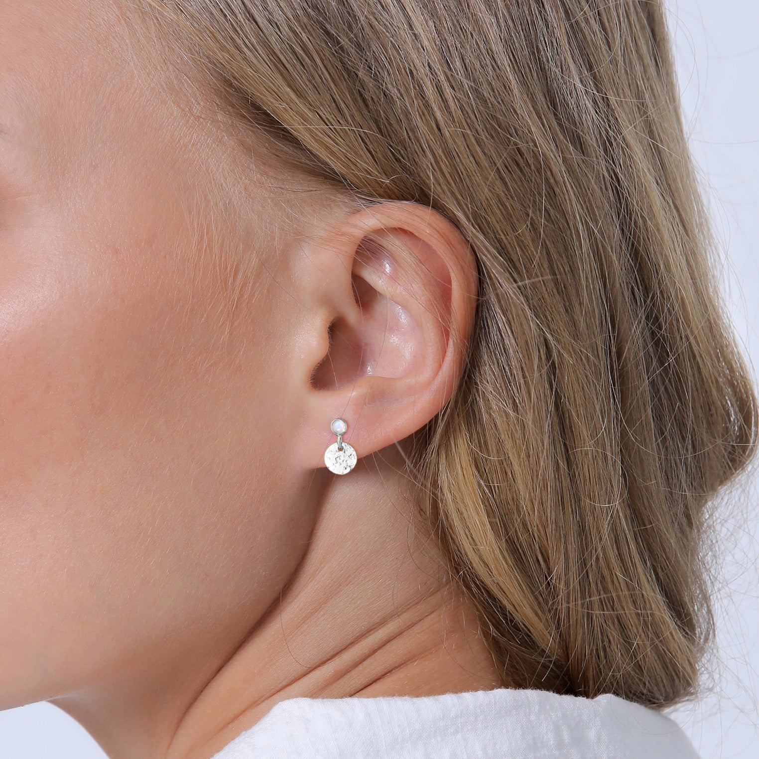 Silber - Elli PREMIUM | Ohrringe Plättchen | Mondstein (Weiß) | 925er Sterling Silber