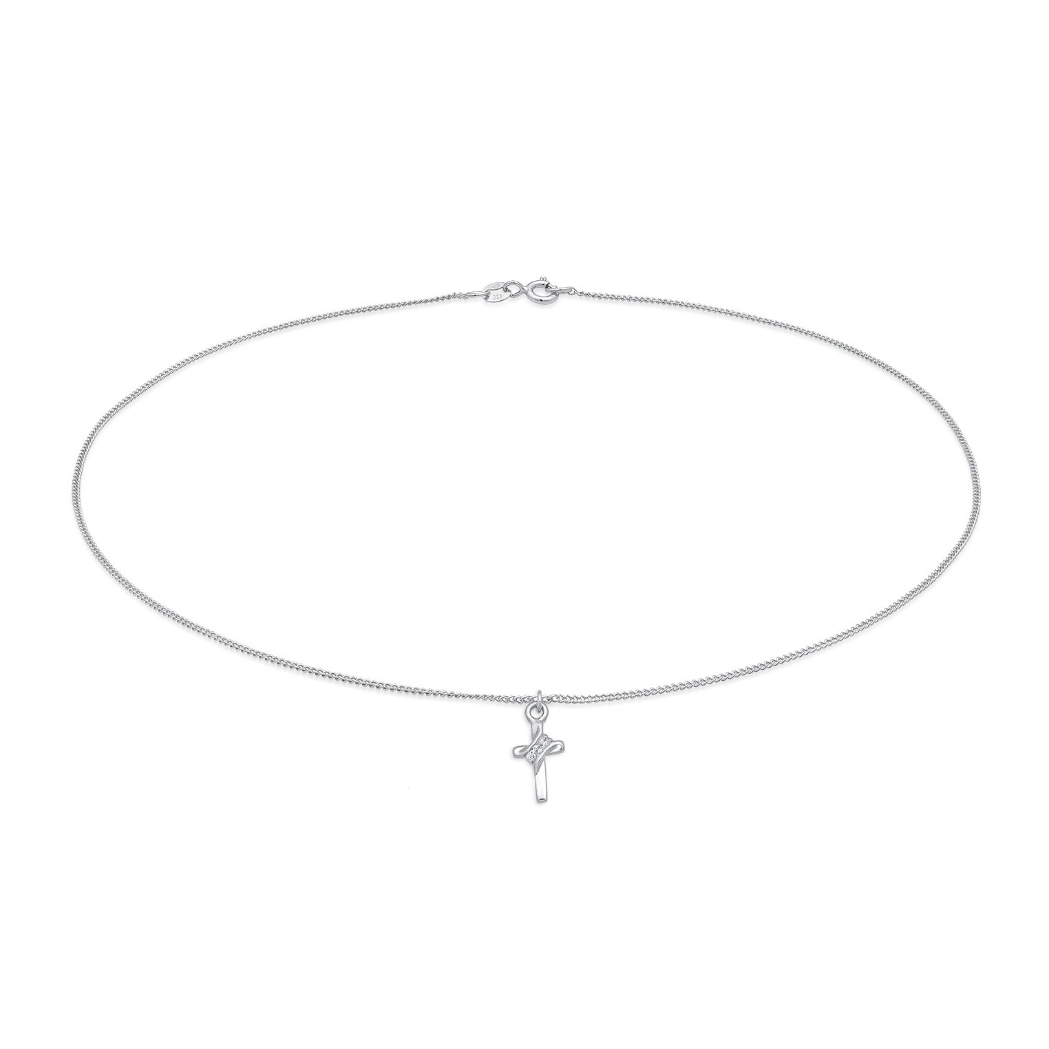 Silber - Elli | Choker Kreuz | Mit Kristallen von Swarovski® (Weiß) | 925er Sterling Silber