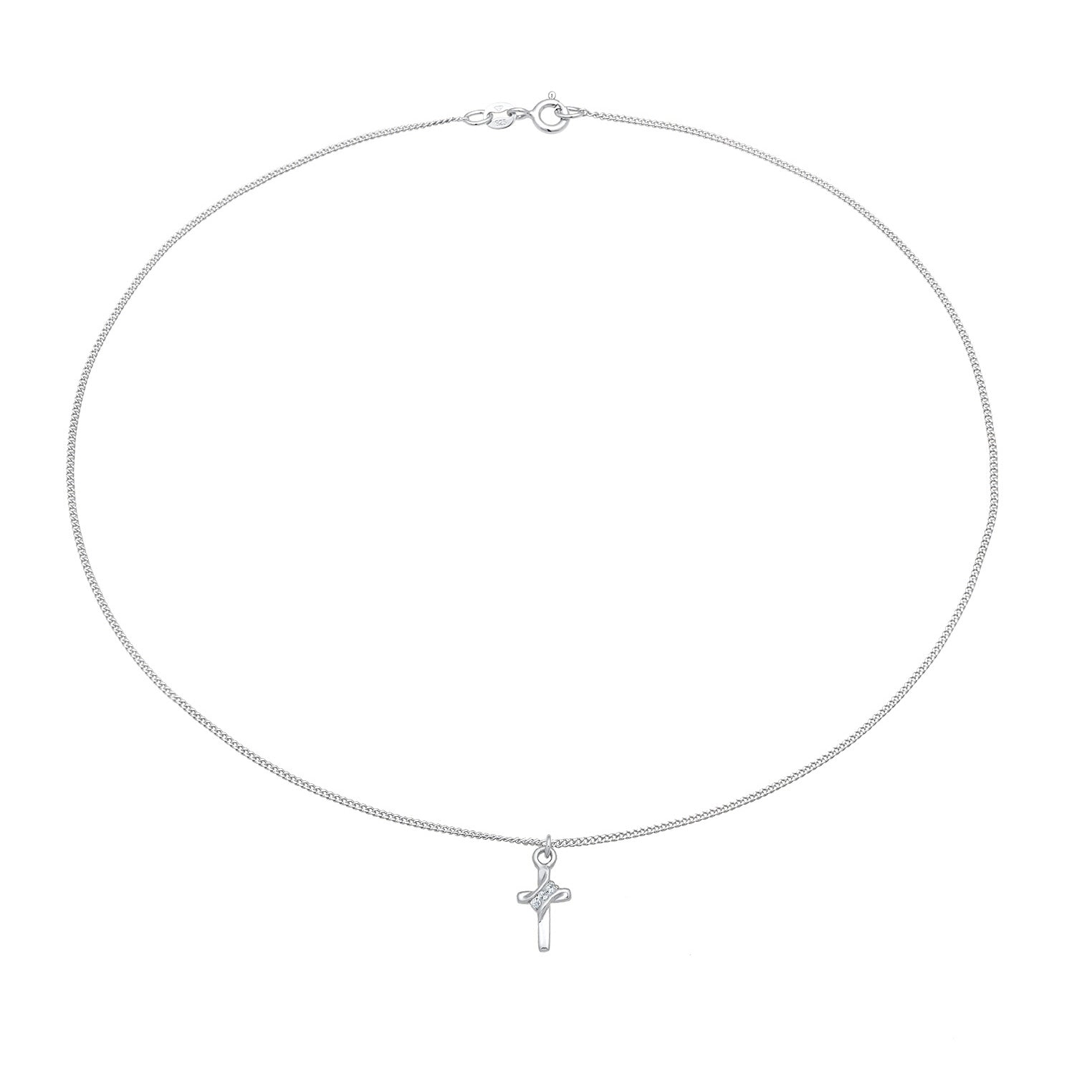 Silber - Elli | Choker Kreuz | Mit Kristallen von Swarovski® (Weiß) | 925er Sterling Silber