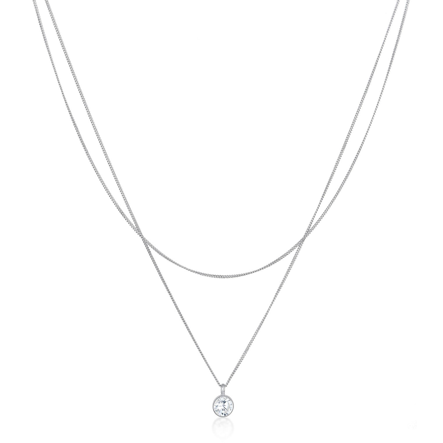 Silber - Elli | Layer-Halskette | Zirkonia (Weiß) | 925er Sterling Silber