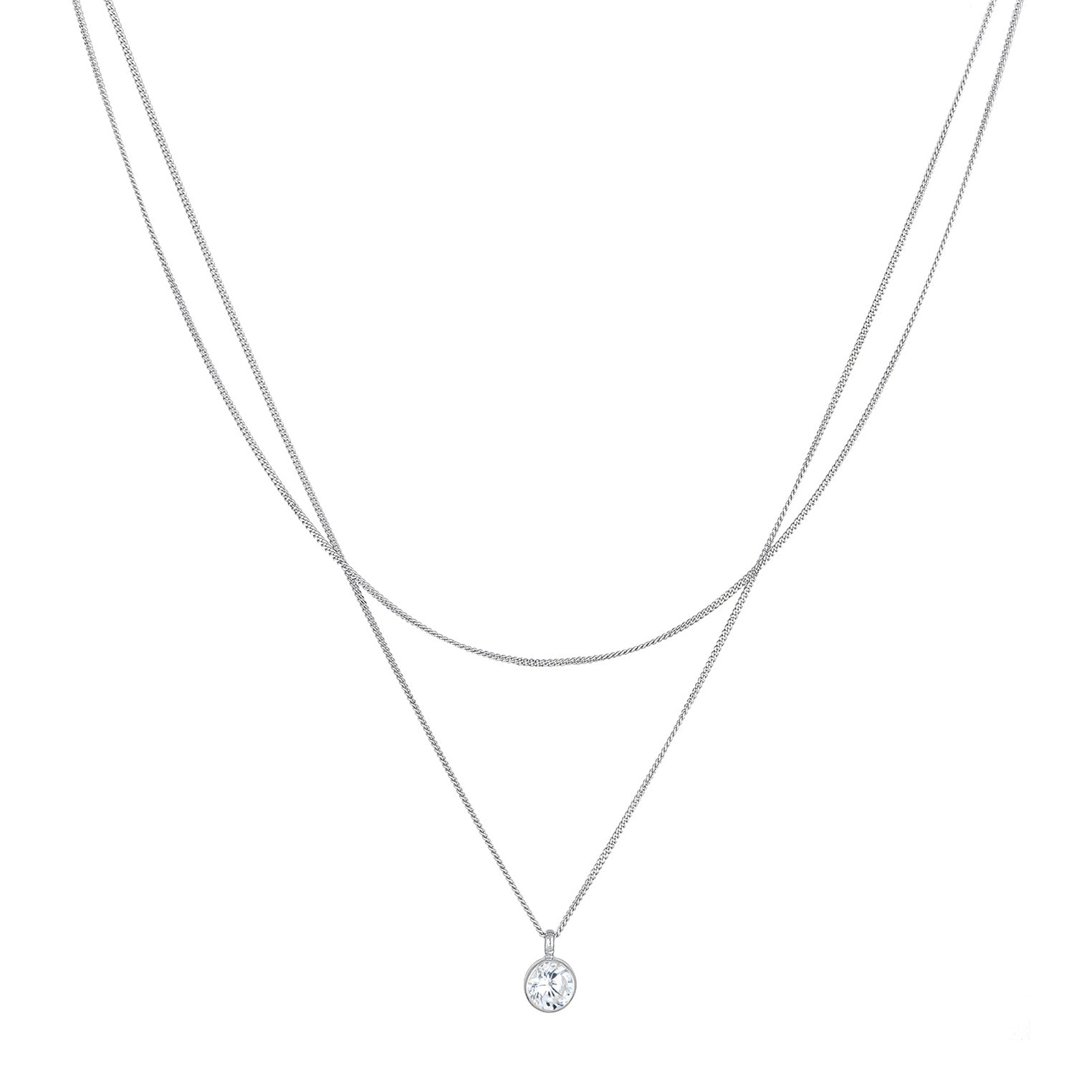 Silber - Elli | Layer-Halskette | Zirkonia (Weiß) | 925er Sterling Silber