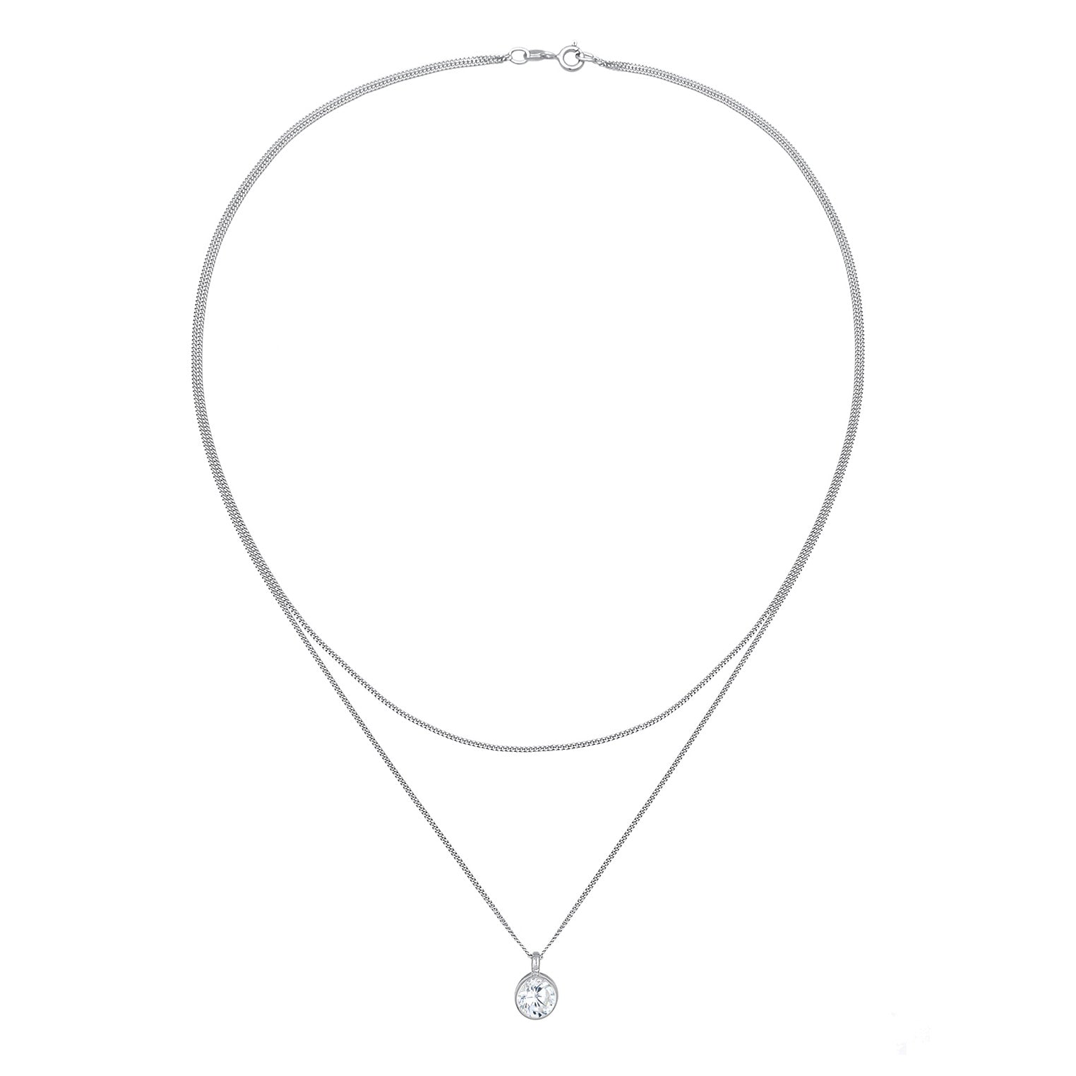 Silber - Elli | Layer-Halskette | Zirkonia (Weiß) | 925er Sterling Silber