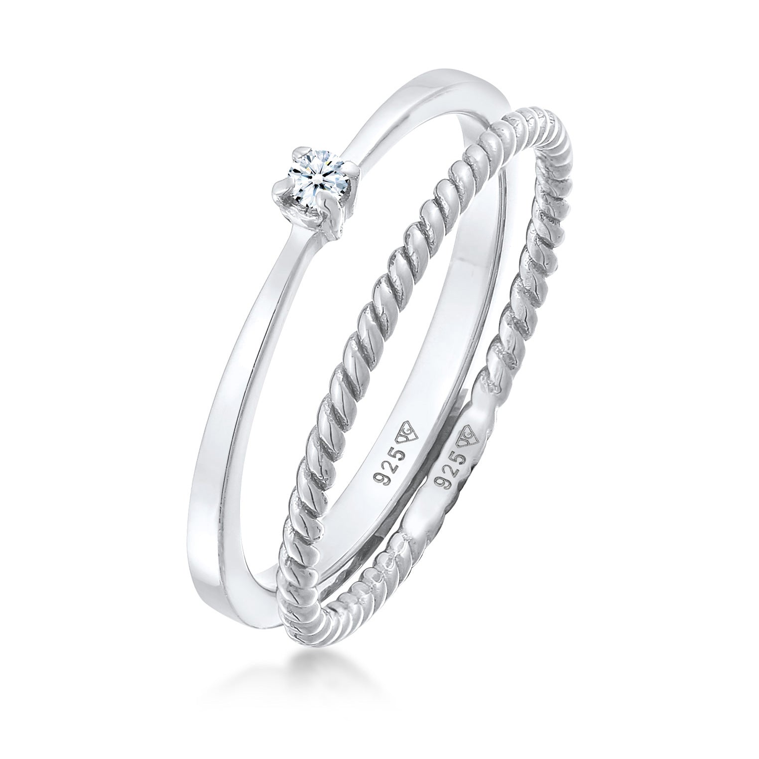 Silber - Elli DIAMONDS | Ring-Set Verlobung | Diamant (weiß, 0.03 ct.) | 925er Sterling Silber