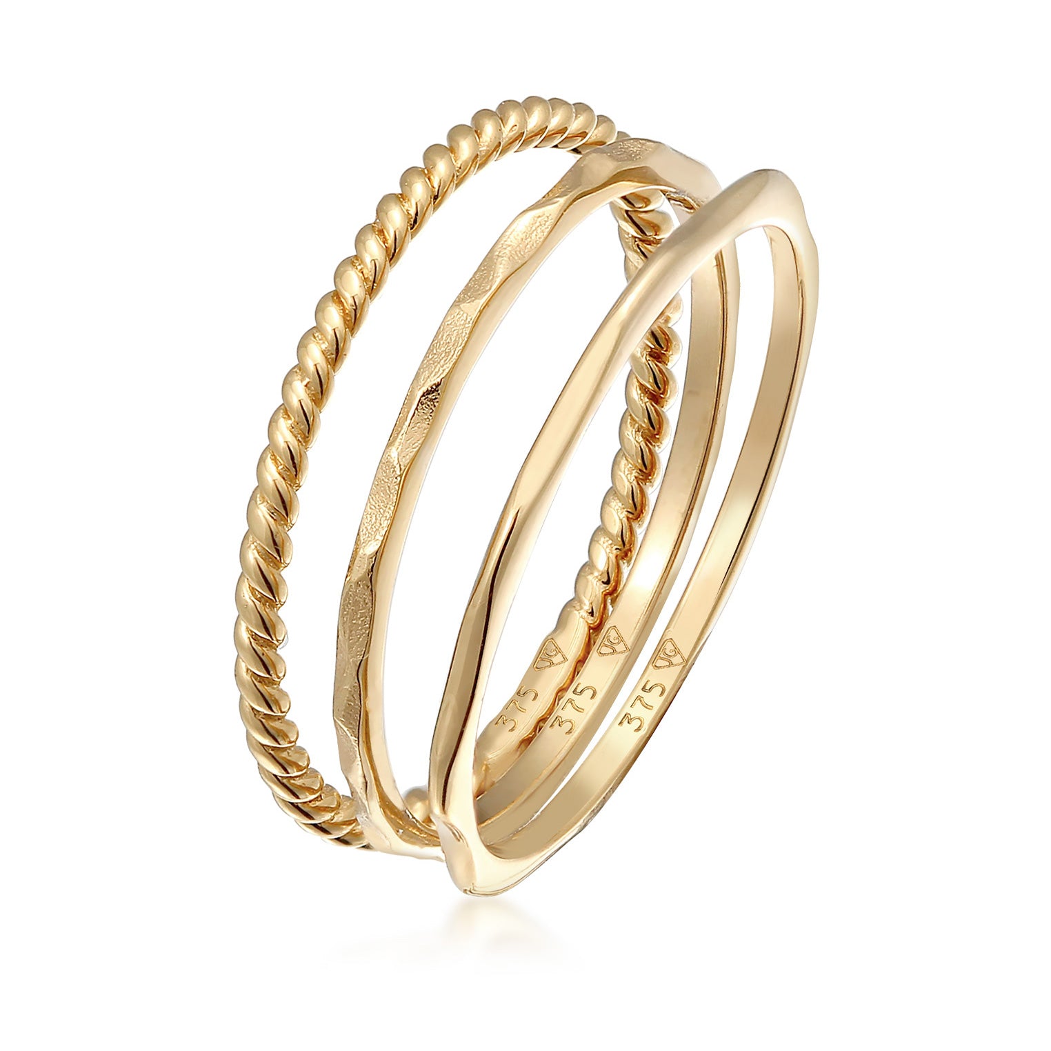 Stapelringe Stacking Bandring Gelbgold – 375 Elli 3er Set Jewelry