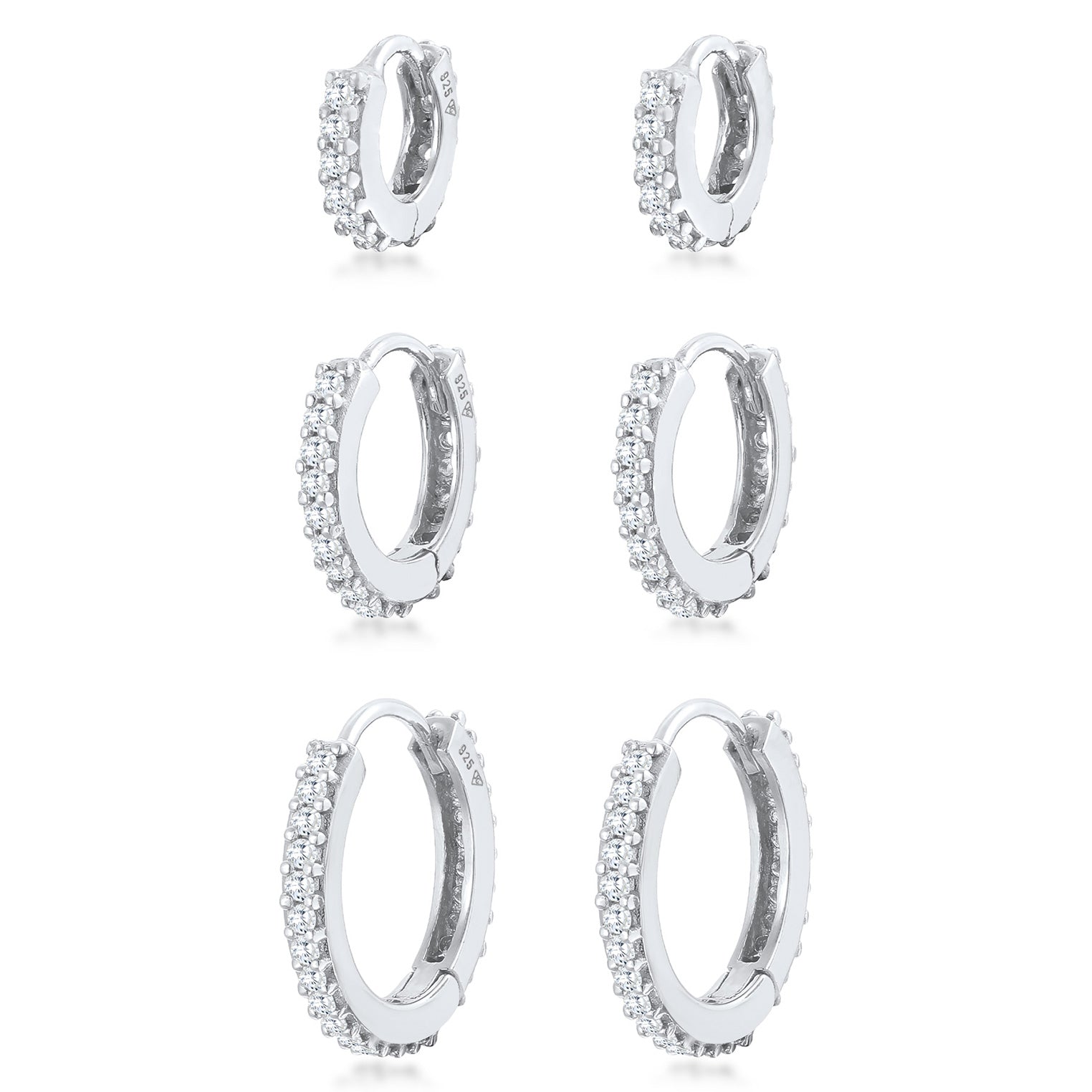 Silber - Elli PREMIUM | Creolen 3er Set | Zirkonia (weiß) | 925er Sterling Silber