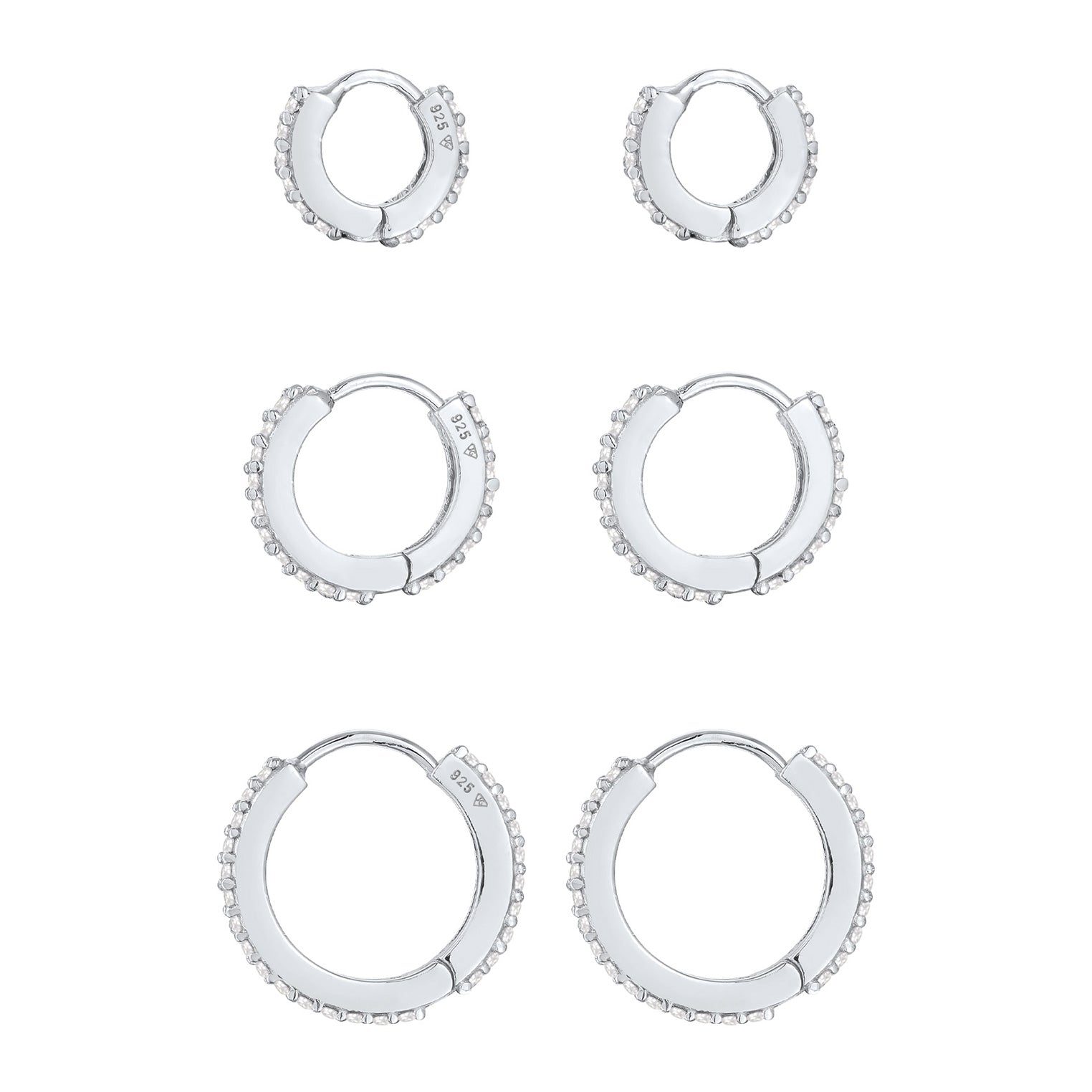 Silber - Elli PREMIUM | Creolen 3er Set | Zirkonia (weiß) | 925er Sterling Silber