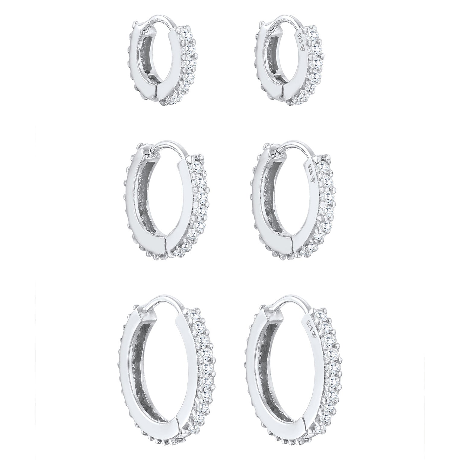 Silber - Elli PREMIUM | Creolen 3er Set | Zirkonia (weiß) | 925er Sterling Silber