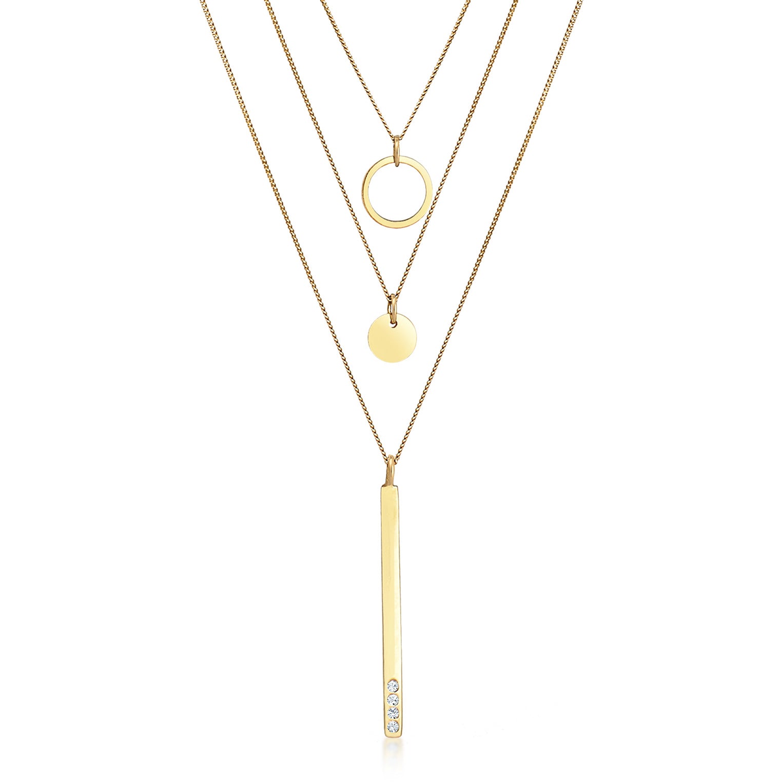 Gold - Elli | Layer-Halskette Geo | Mit Kristallen von Swarovski® (Weiß) | 925er Sterling Silber Vergoldet