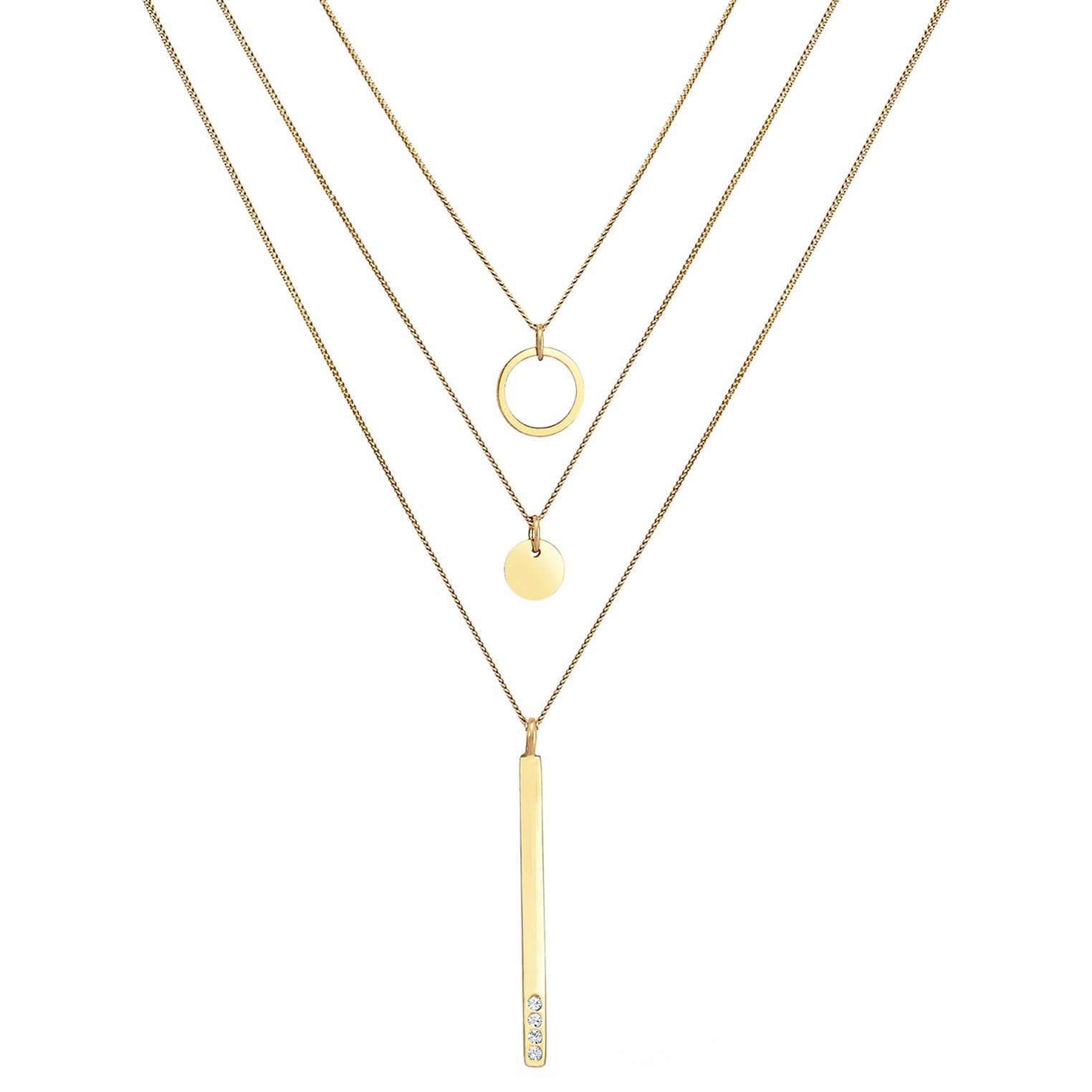 Gold - Elli | Layer-Halskette Geo | Mit Kristallen von Swarovski® (Weiß) | 925er Sterling Silber Vergoldet