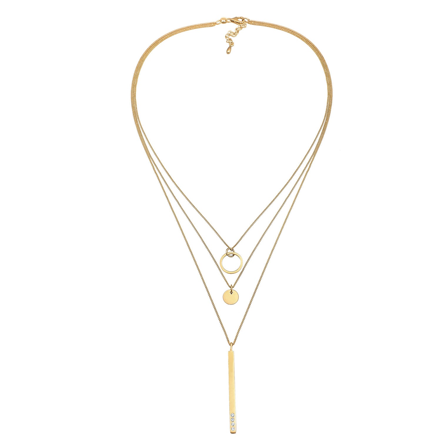 Gold - Elli | Layer-Halskette Geo | Mit Kristallen von Swarovski® (Weiß) | 925er Sterling Silber Vergoldet