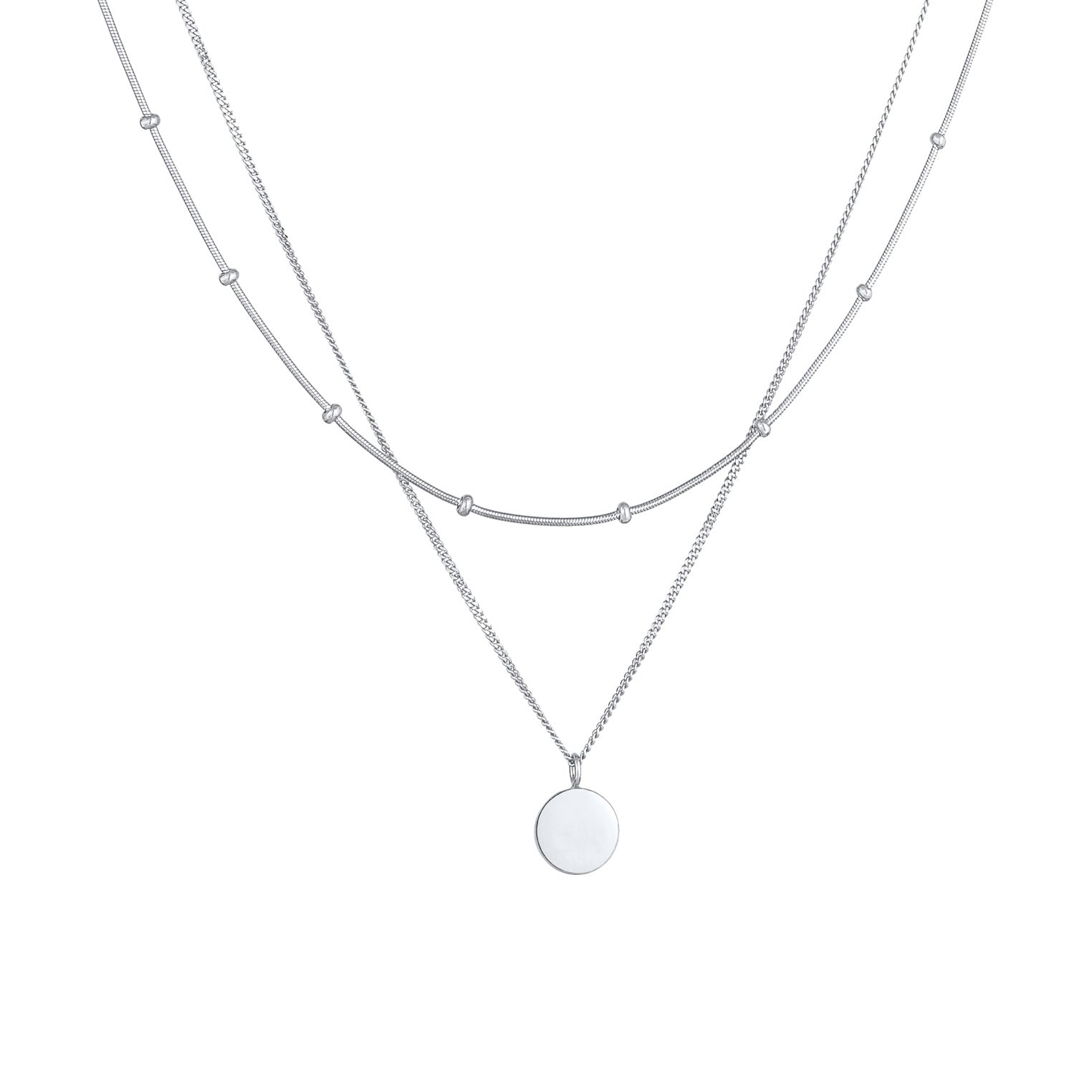 Silber - Elli | Layer-Halskette Plättchen | 925er Sterling Silber