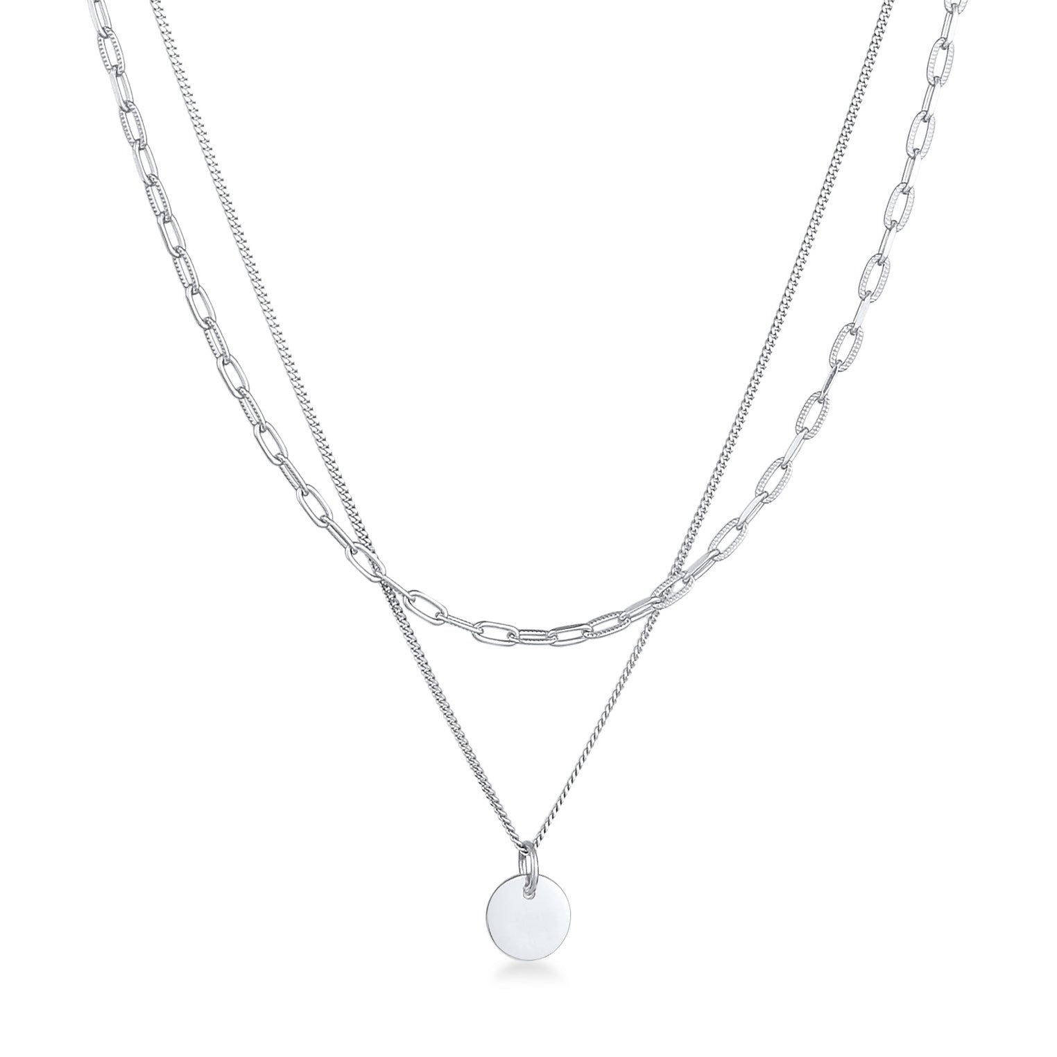Silber - Elli | Layer-Halskette Plättchen | 925er Sterling Silber
