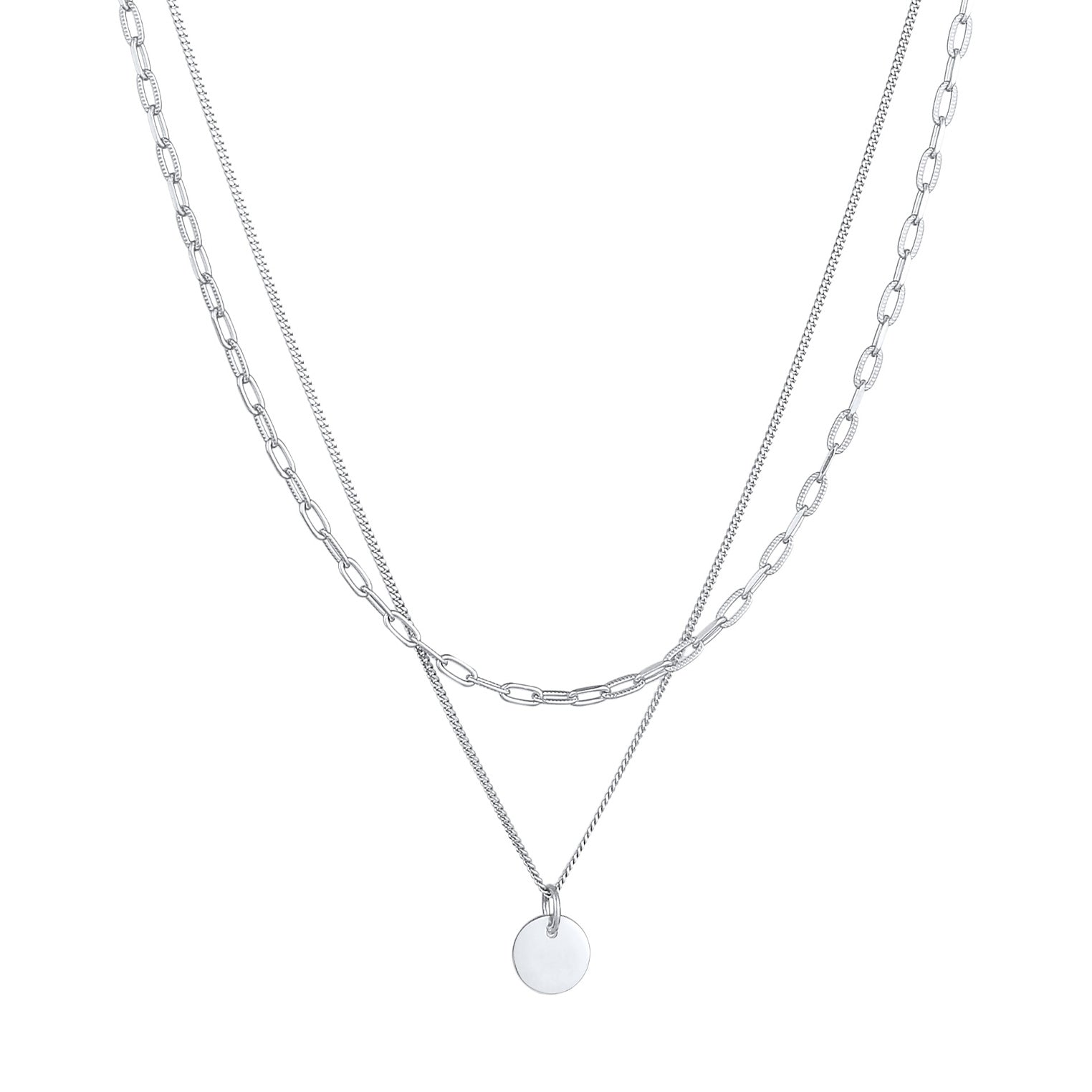 Silber - Elli | Layer-Halskette Plättchen | 925er Sterling Silber