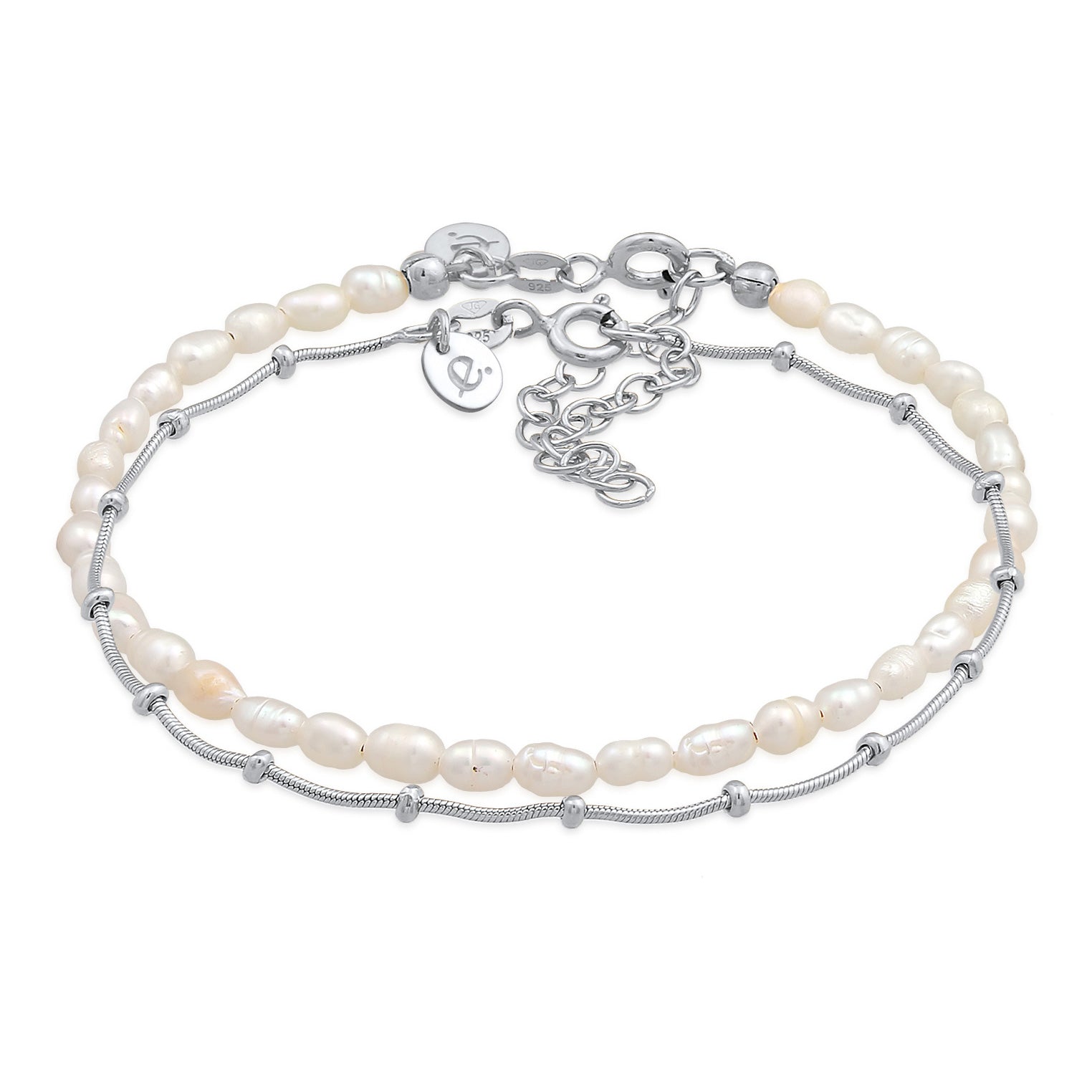 Silber - Elli PREMIUM | Armband Set Kugelkette | Süßwasserperle | 925er Sterling Silber