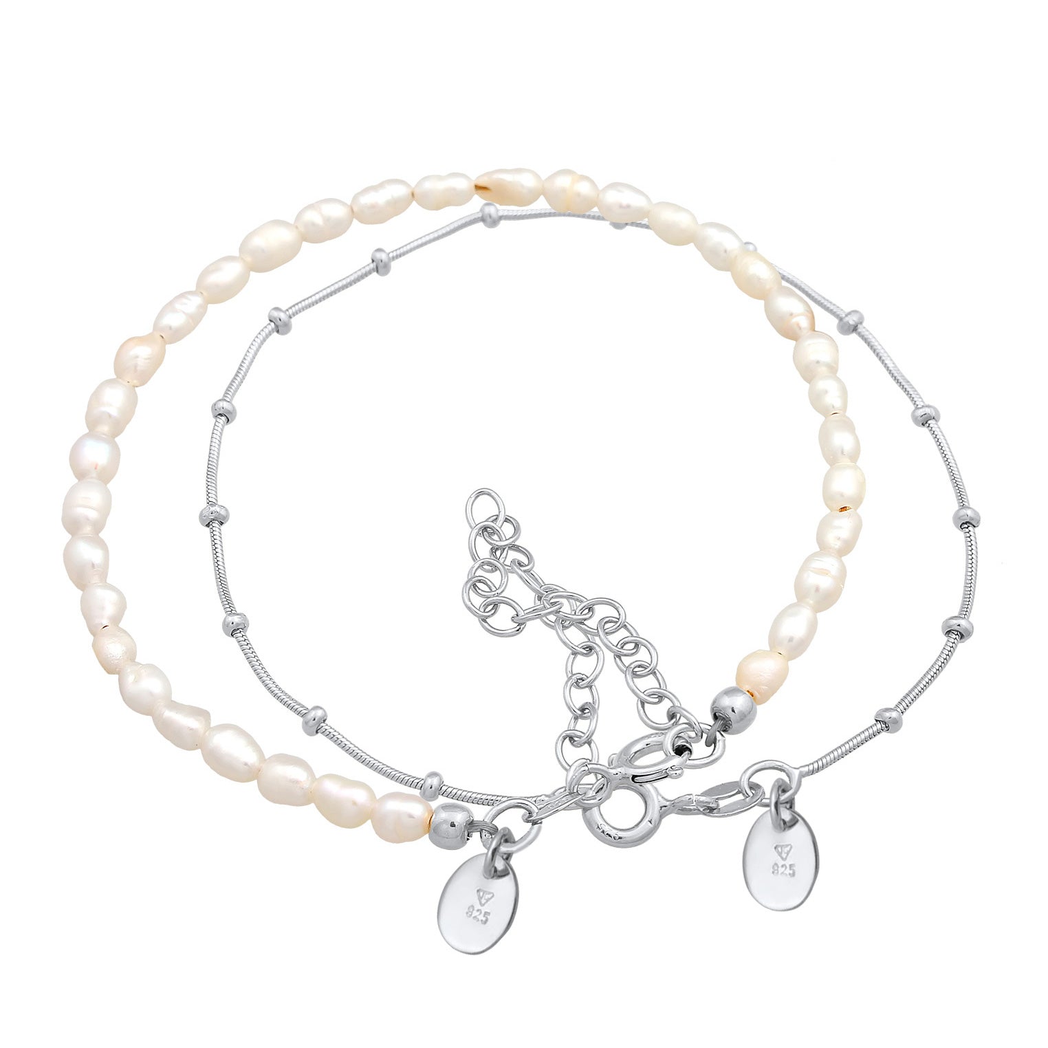 Silber - Elli PREMIUM | Armband Set Kugelkette | Süßwasserperle | 925er Sterling Silber
