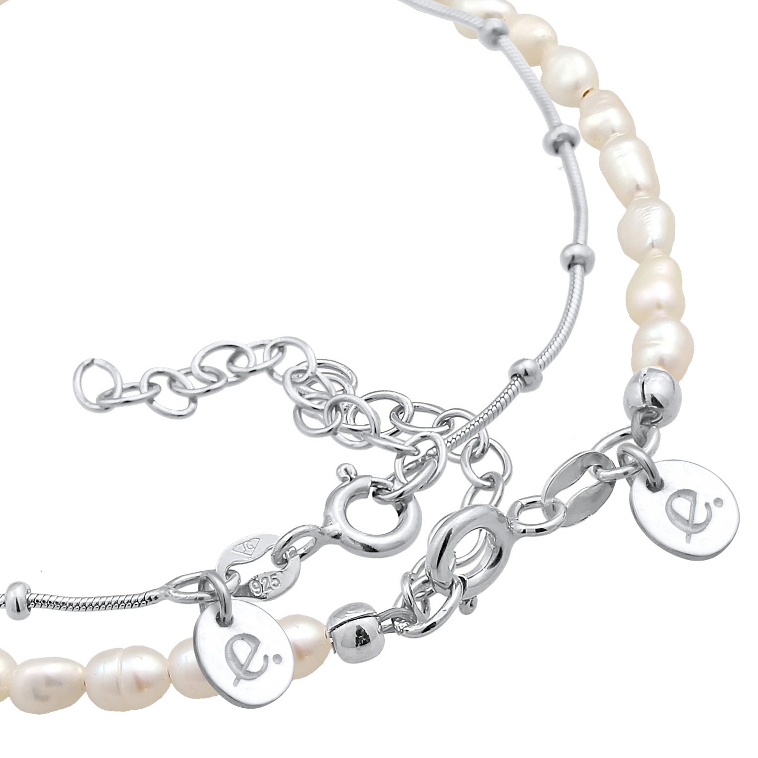 Silber - Elli PREMIUM | Armband Set Kugelkette | Süßwasserperle | 925er Sterling Silber