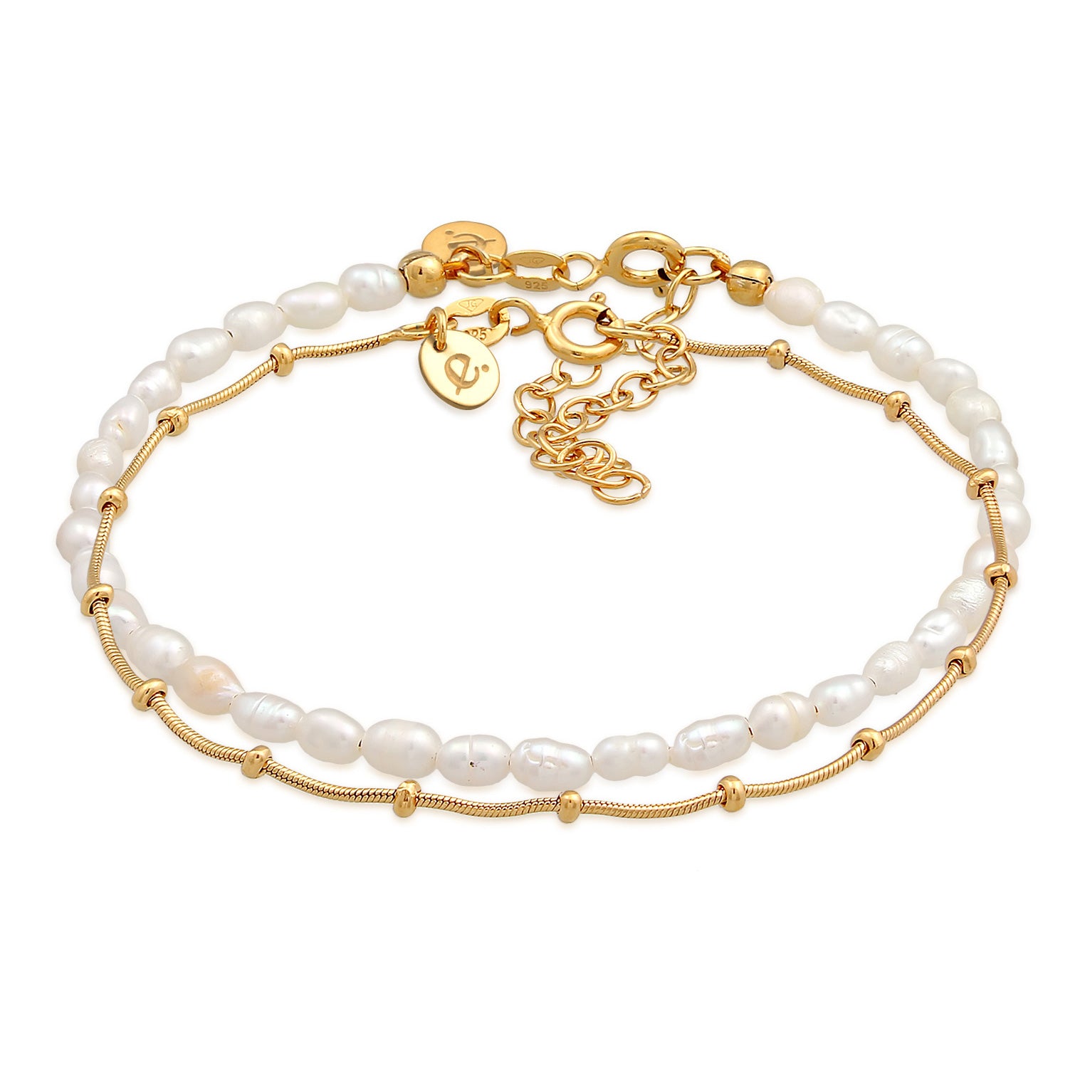 Gold - Elli PREMIUM | Armband Set Kugelkette | Süßwasserperle | 925er Sterling Silber