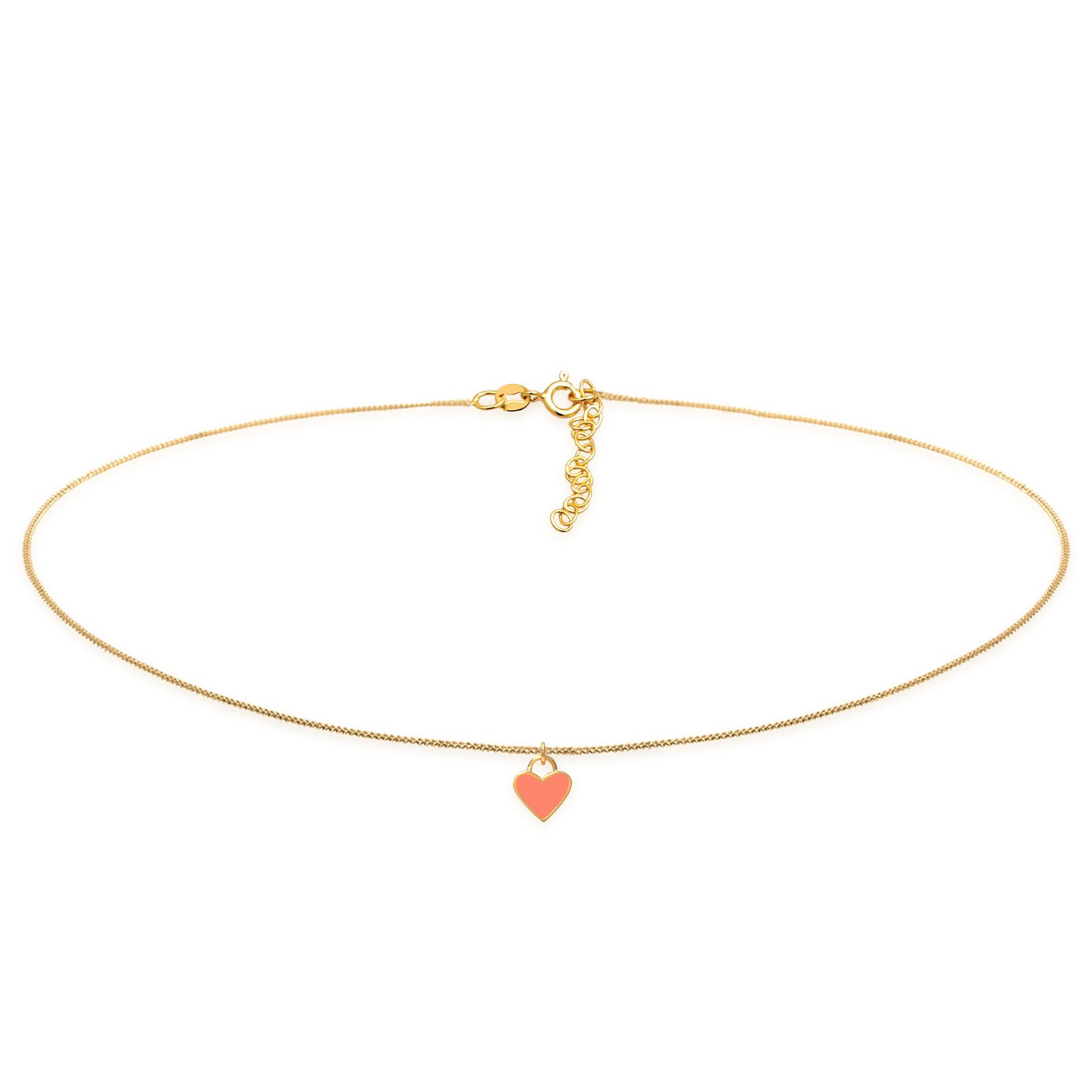 Orange - Elli | Choker Herz | Emaille (Rosa) | 925er Sterling Silber Vergoldet