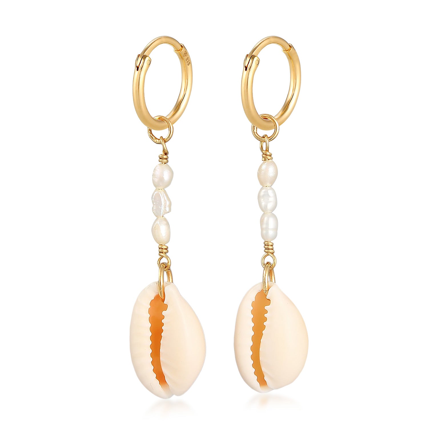 Gold - Elli PREMIUM | Ohrhänger Kauri Muschel | Süßwasserperle | 925er Sterling Silber