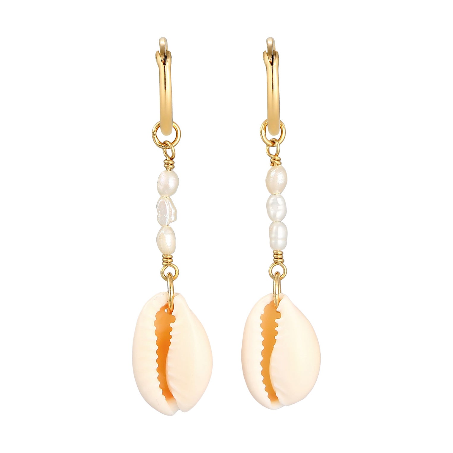 Gold - Elli PREMIUM | Ohrhänger Kauri Muschel | Süßwasserperle | 925er Sterling Silber