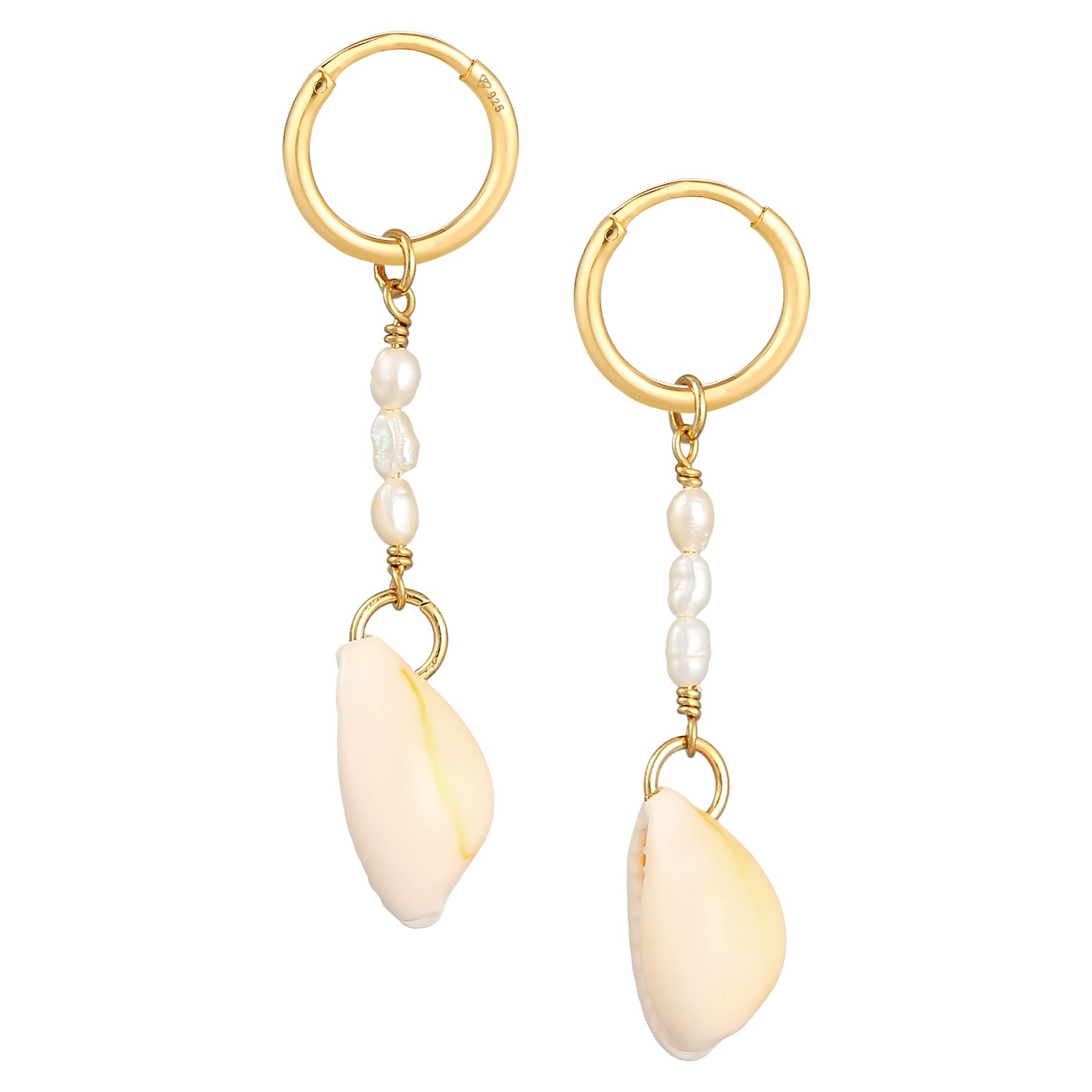 Gold - Elli PREMIUM | Ohrhänger Kauri Muschel | Süßwasserperle | 925er Sterling Silber