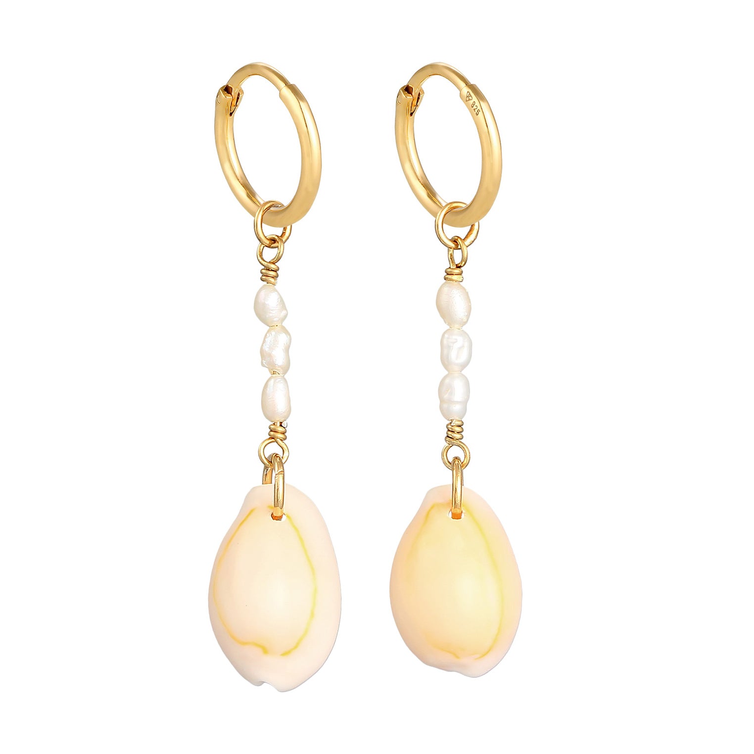 Gold - Elli PREMIUM | Ohrhänger Kauri Muschel | Süßwasserperle | 925er Sterling Silber