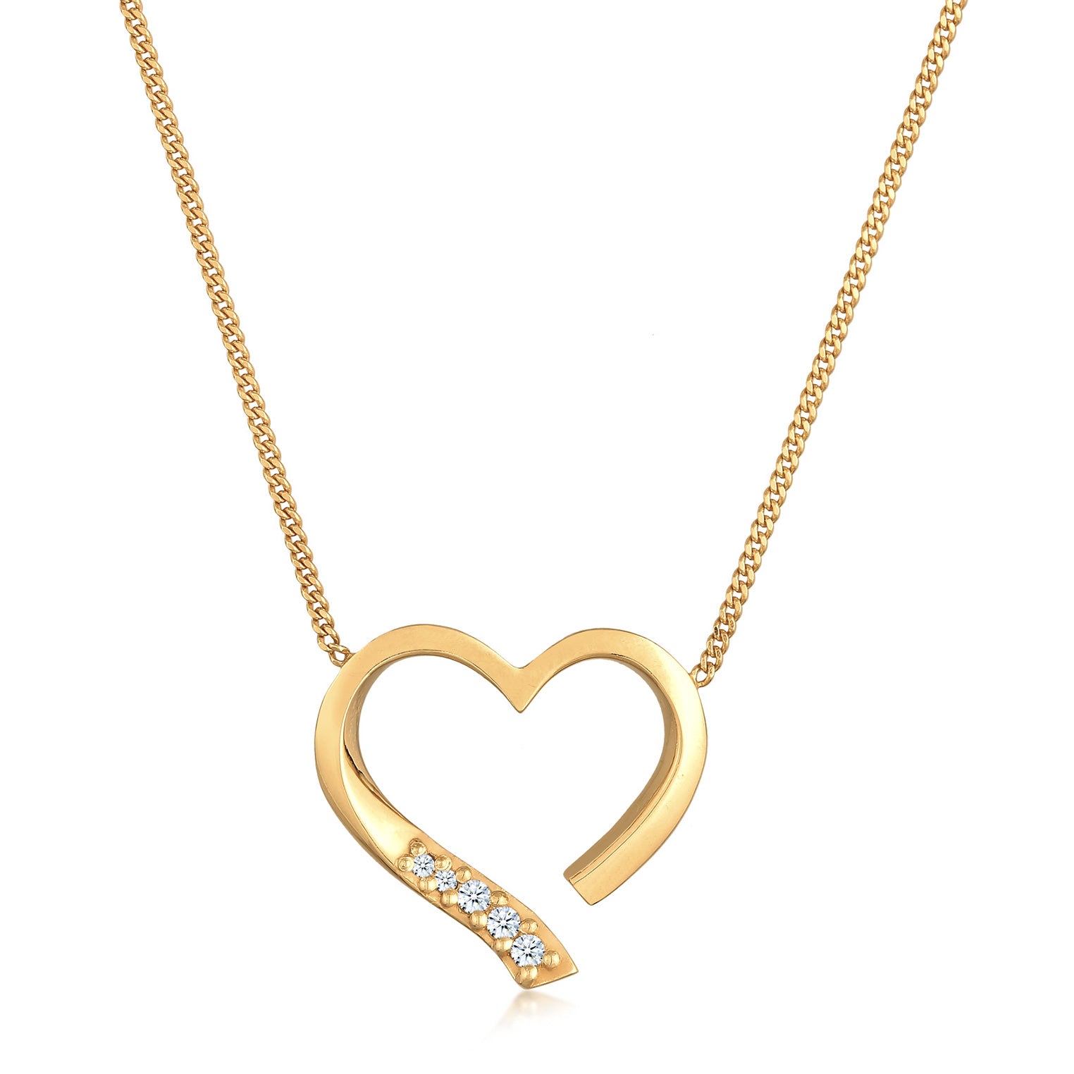 Gold - Elli DIAMONDS | Halskette Herz | Diamant (Weiß, 0,055 ct.) | 925er Sterling Silber