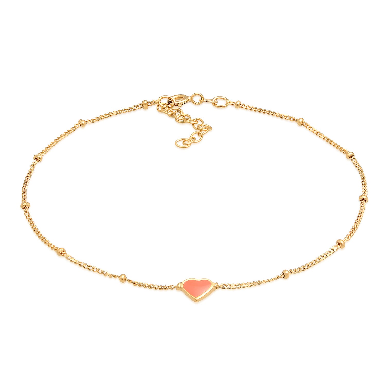 Orange - Elli | Kugel-Fußkettchen Herz | Emaille (Pink) | 925er Sterling Silber Vergoldet