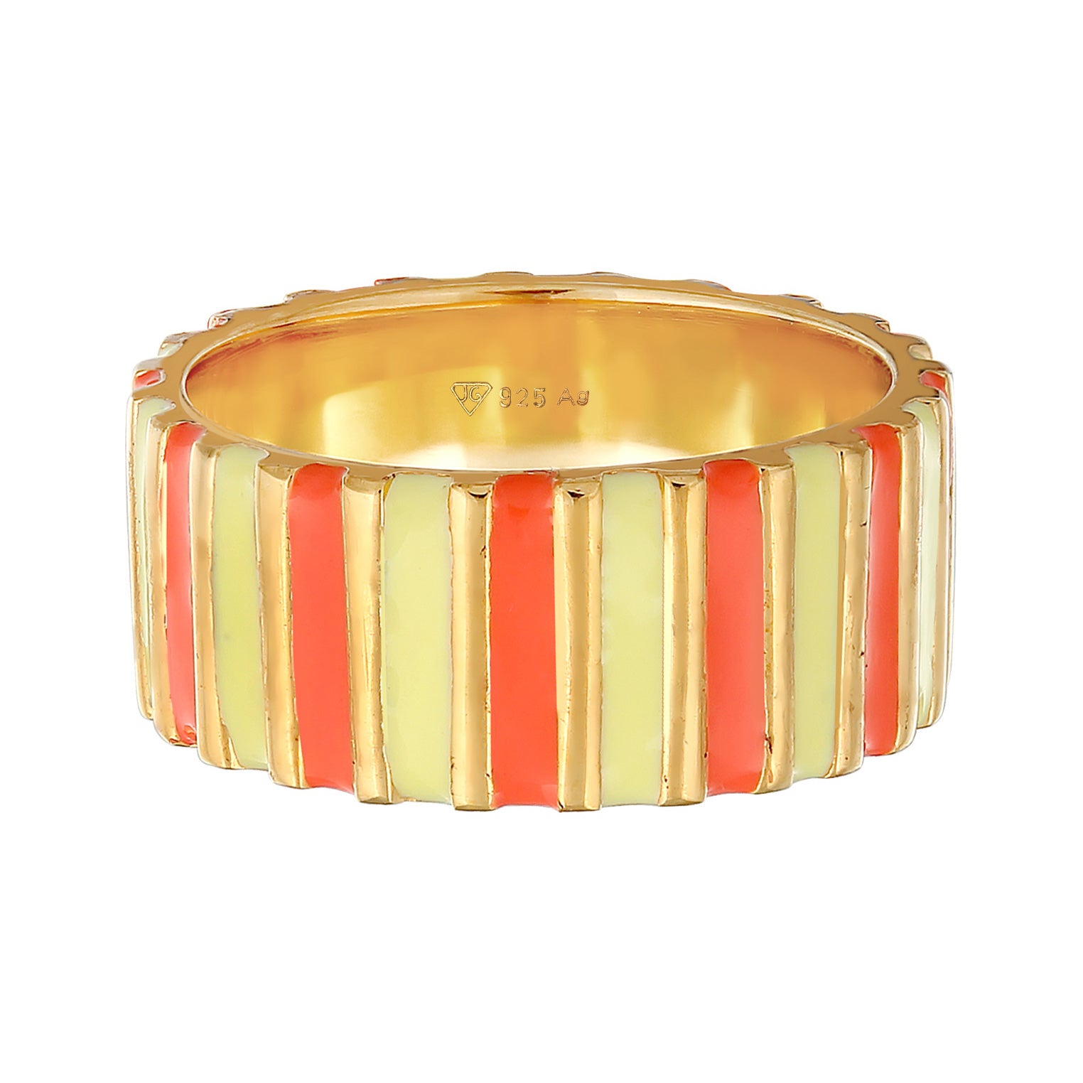 Orange - Elli | Bandring Rillen | Emaille (Orange) | 925er Sterling Silber Vergoldet