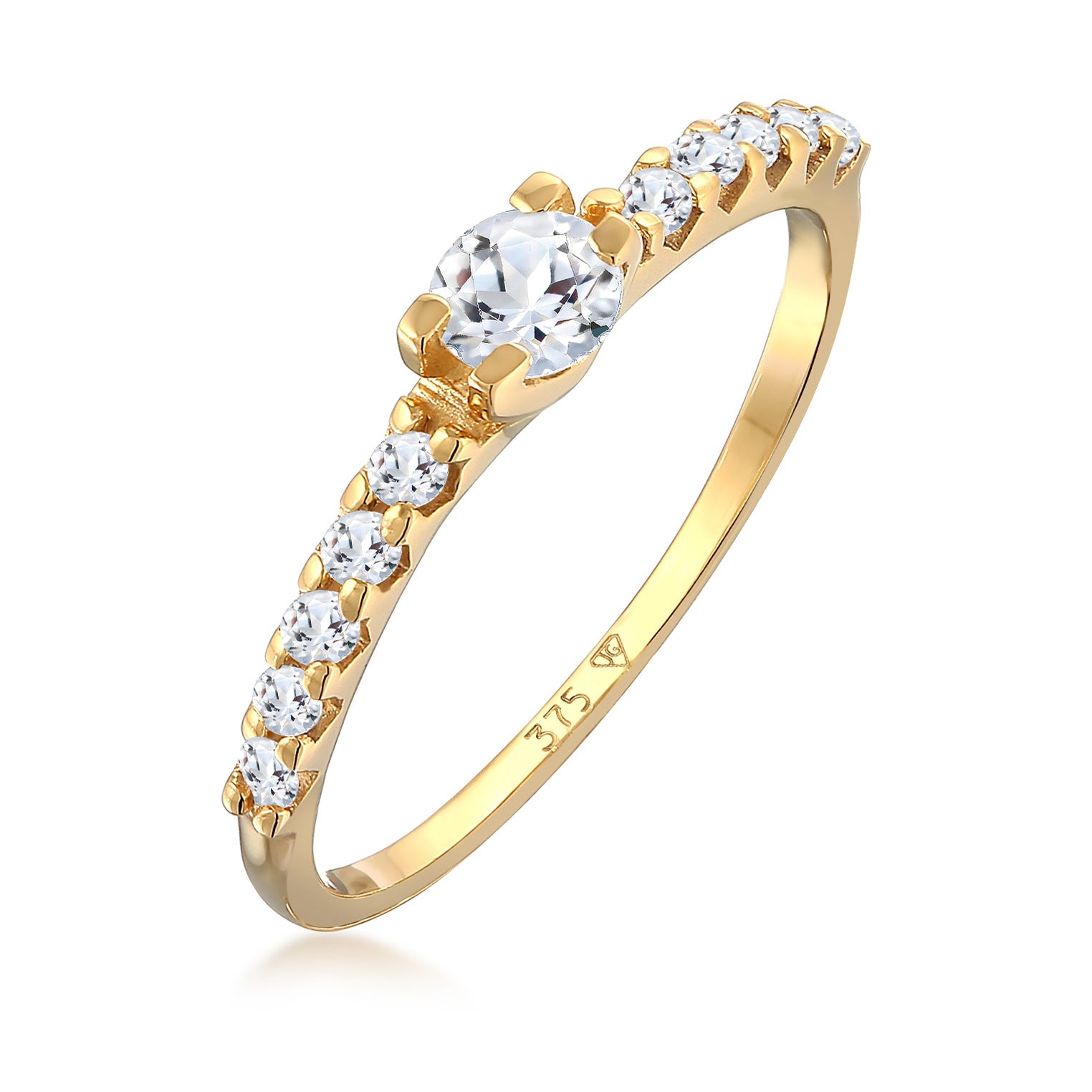 Gold - Elli PREMIUM | Solitär-Ring Verlobung | Topas (Weiß) | 375er Gelbgold