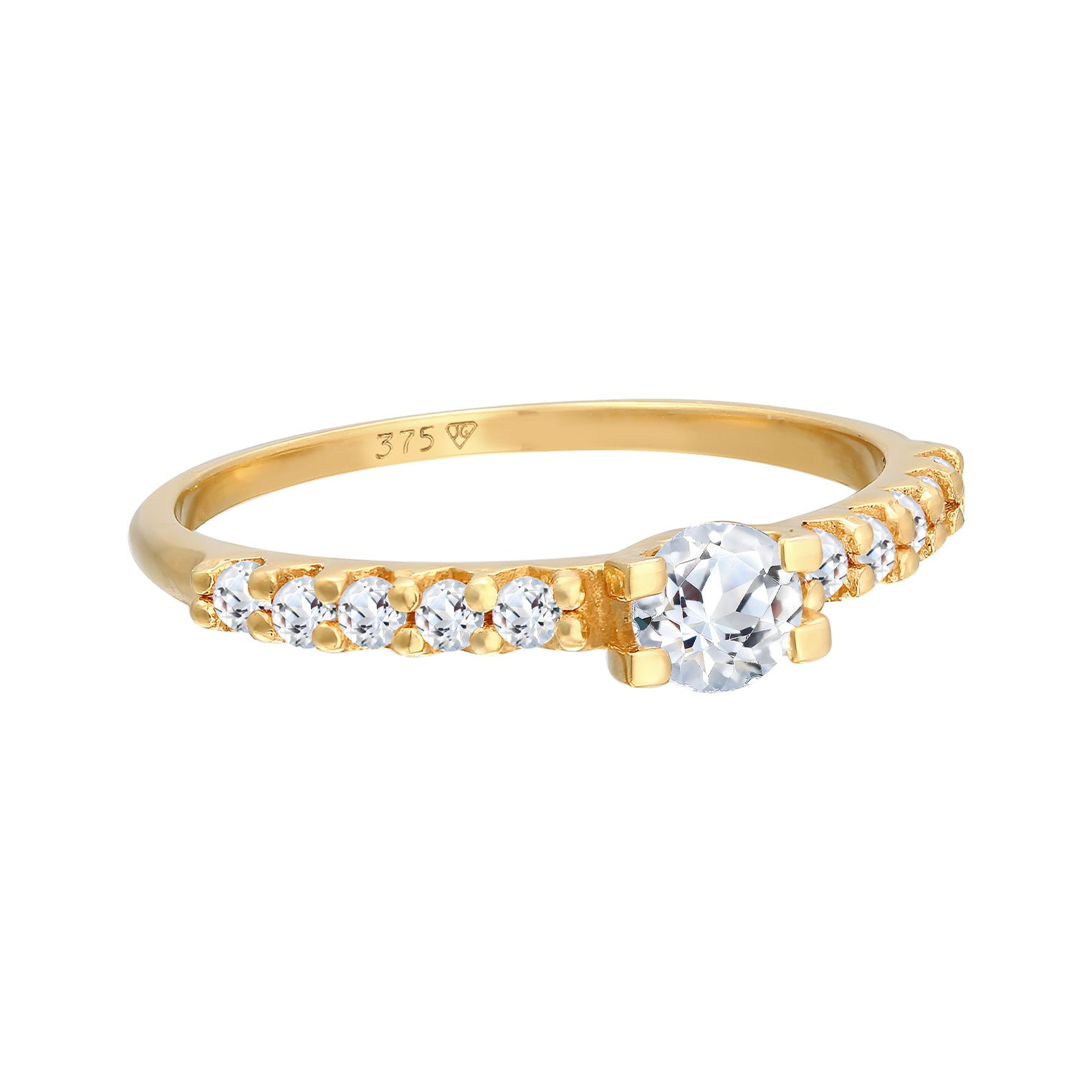 Gold - Elli PREMIUM | Solitär-Ring Verlobung | Topas (Weiß) | 375er Gelbgold