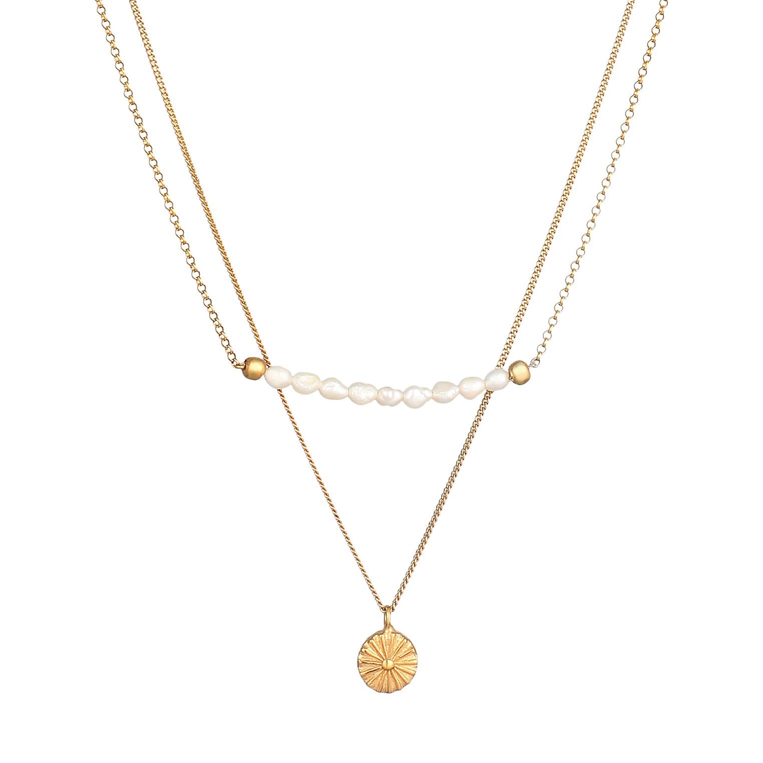 Gold - Elli PREMIUM | Layer-Halskette Boho | Süßwasserzuchtperlen | 925er Sterling Silber vergoldet