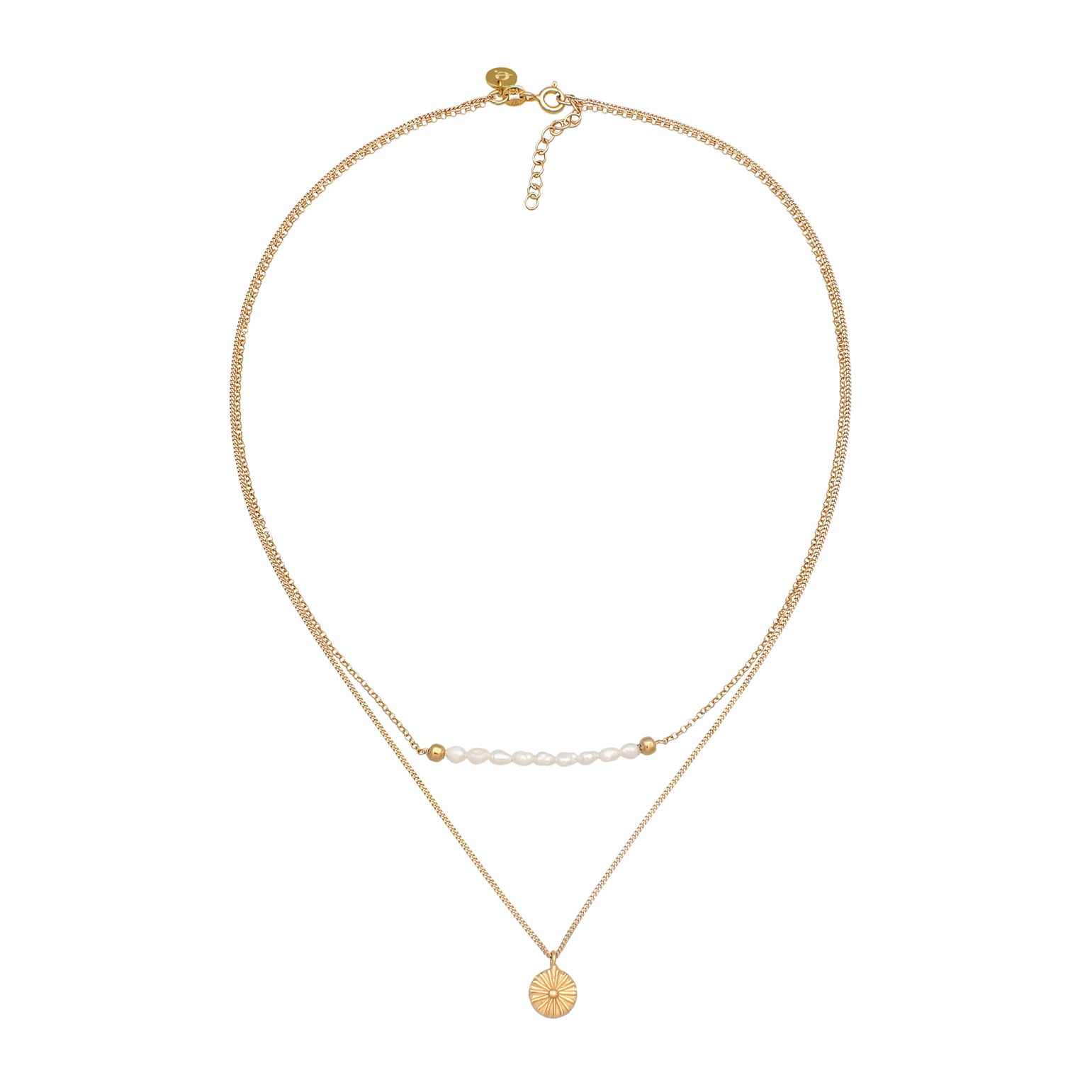 Gold - Elli PREMIUM | Layer-Halskette Boho | Süßwasserzuchtperlen | 925er Sterling Silber vergoldet