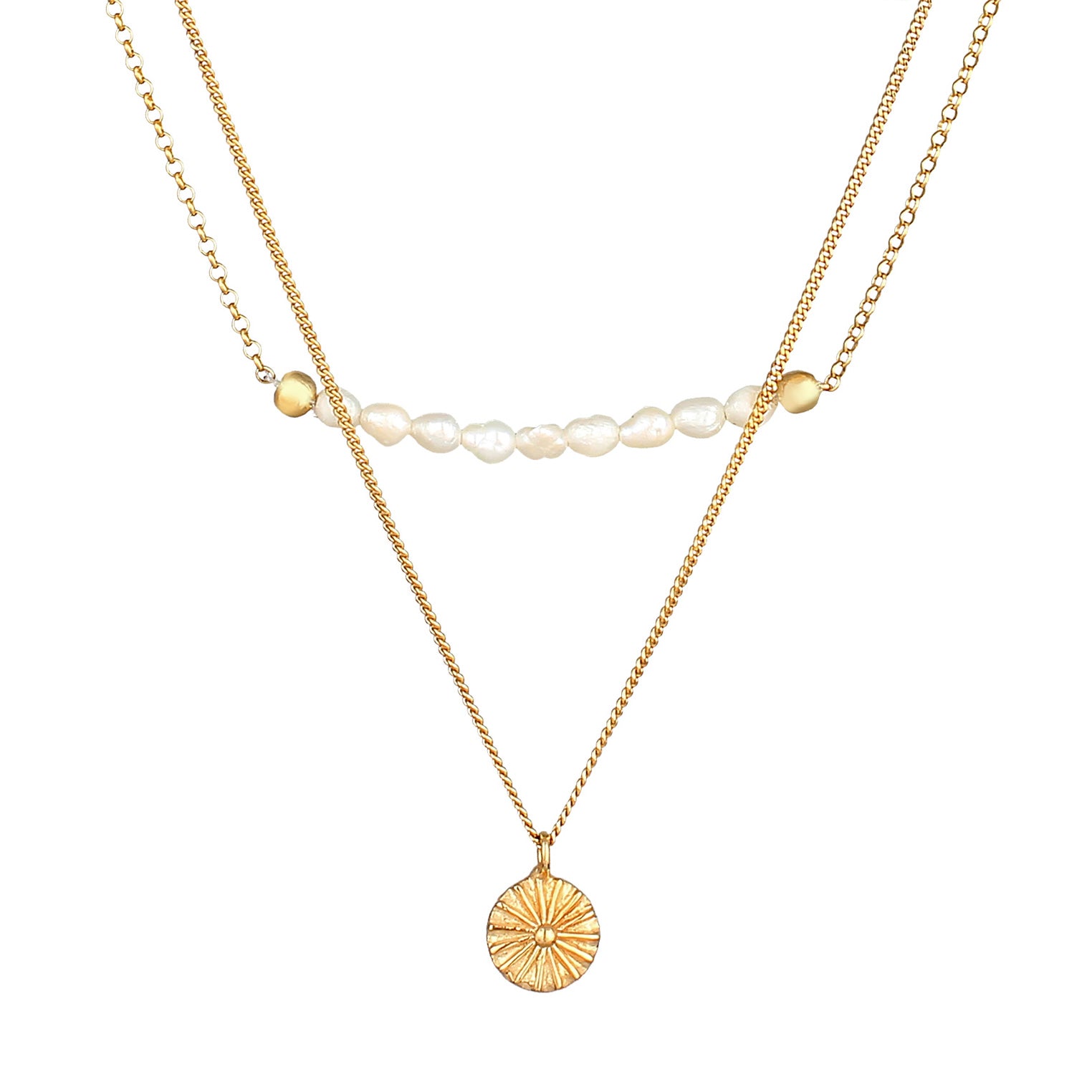Gold - Elli PREMIUM | Layer-Halskette Boho | Süßwasserzuchtperlen | 925er Sterling Silber vergoldet