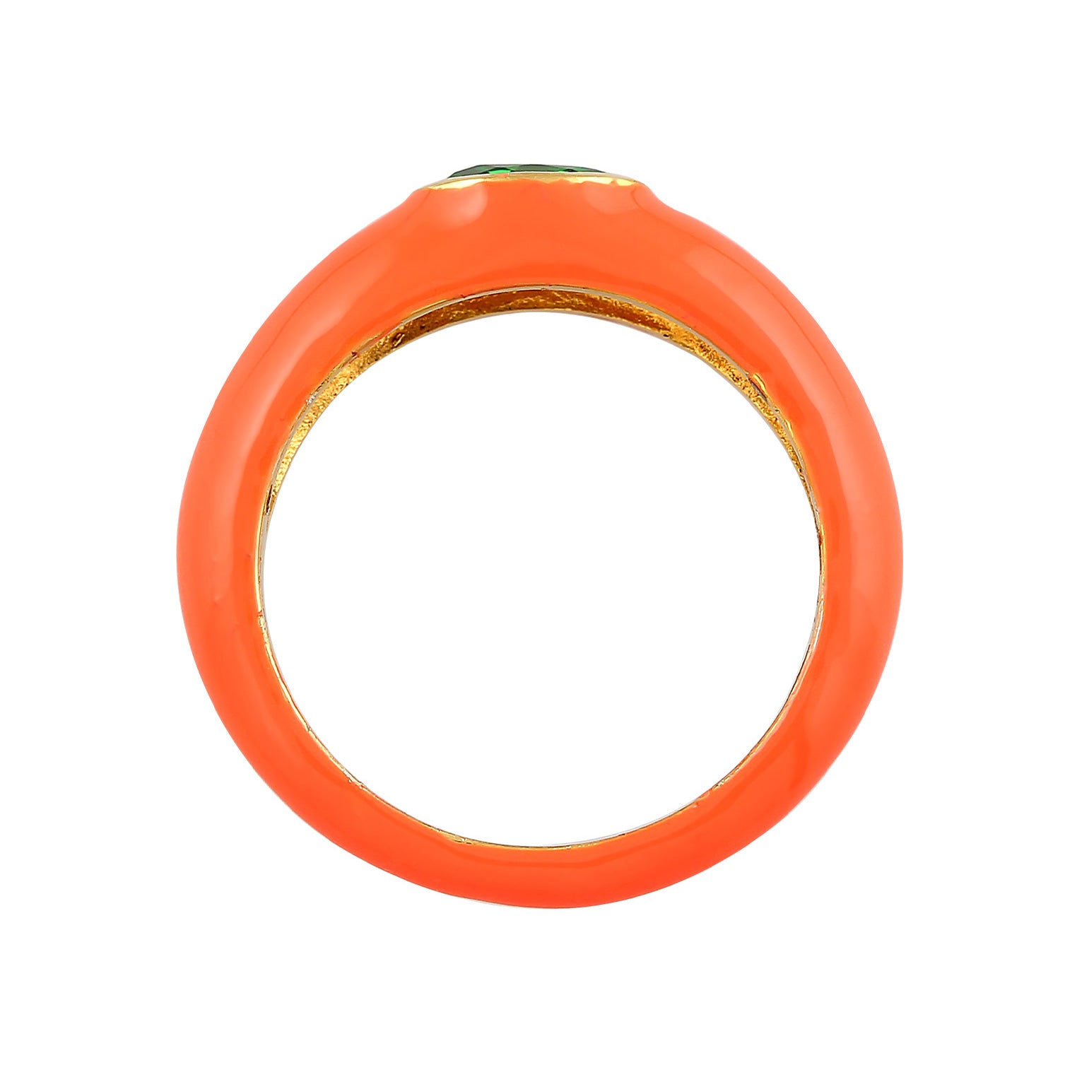 Orange - Elli | Solitär-Ring Oval | Emaille, Zirkonia (Grün) | 925er Sterling Silber Vergoldet